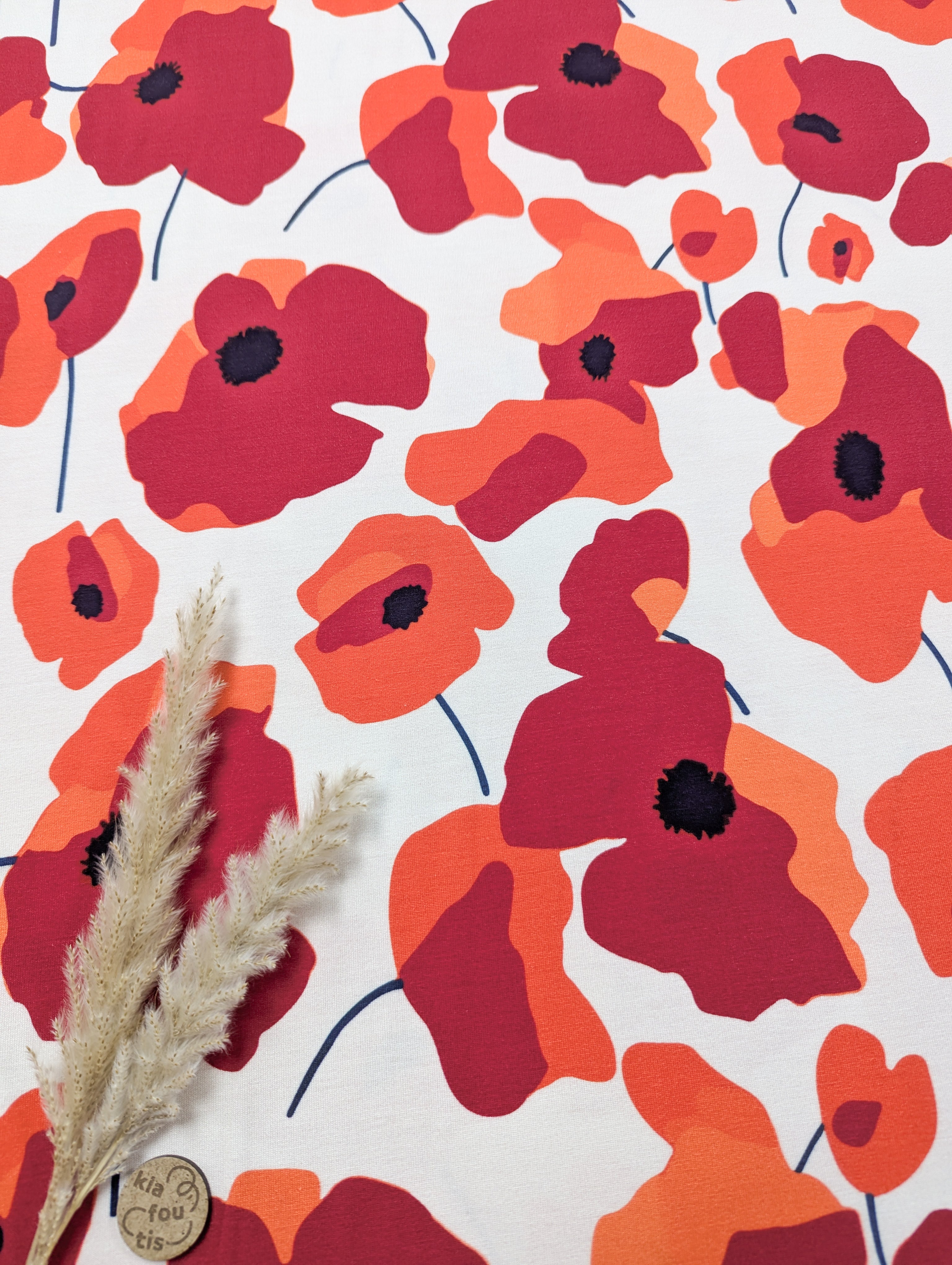 Jersey de viscose écru - danse des coquelicots