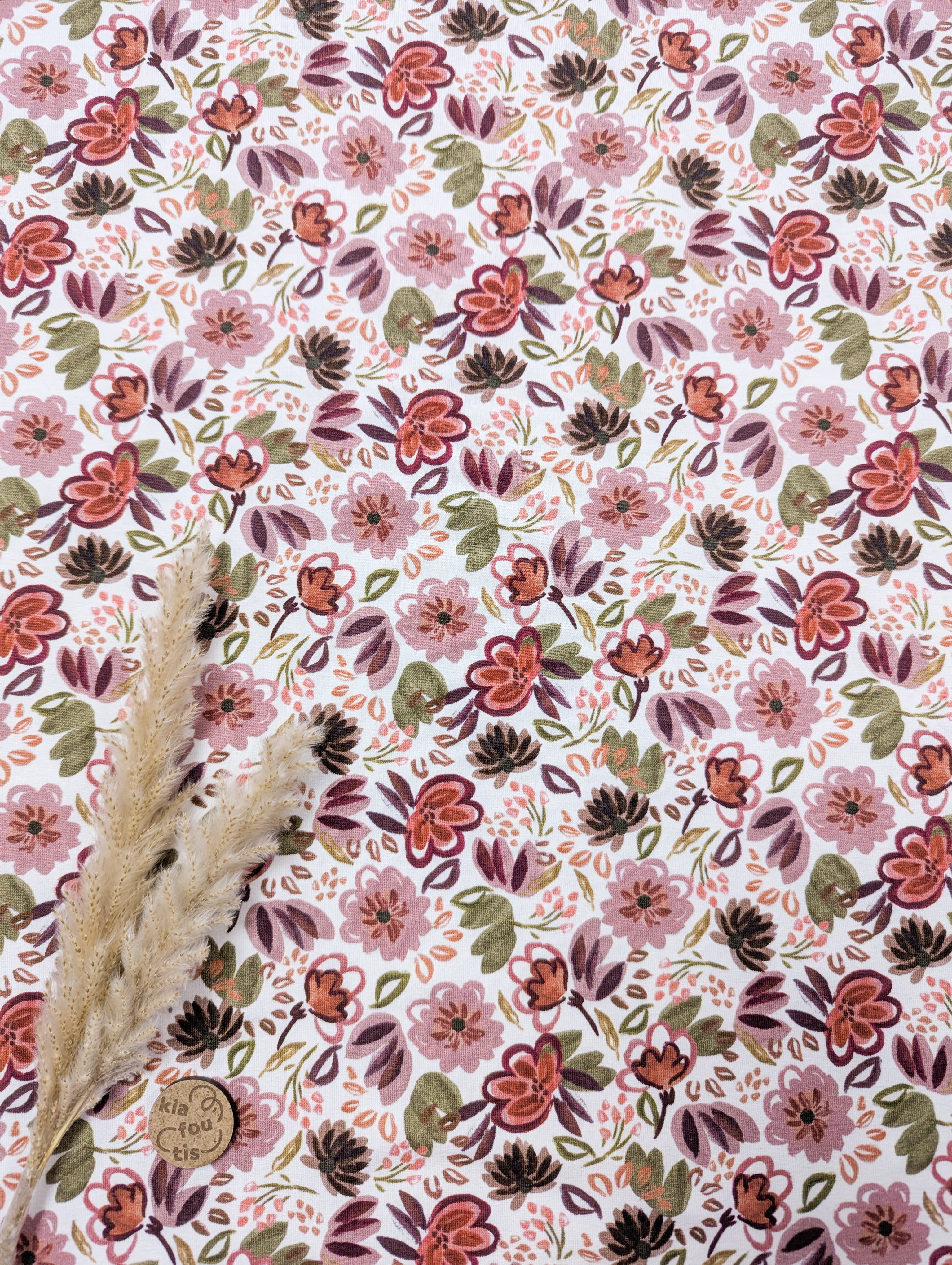 Jersey de coton écru - floral naturel