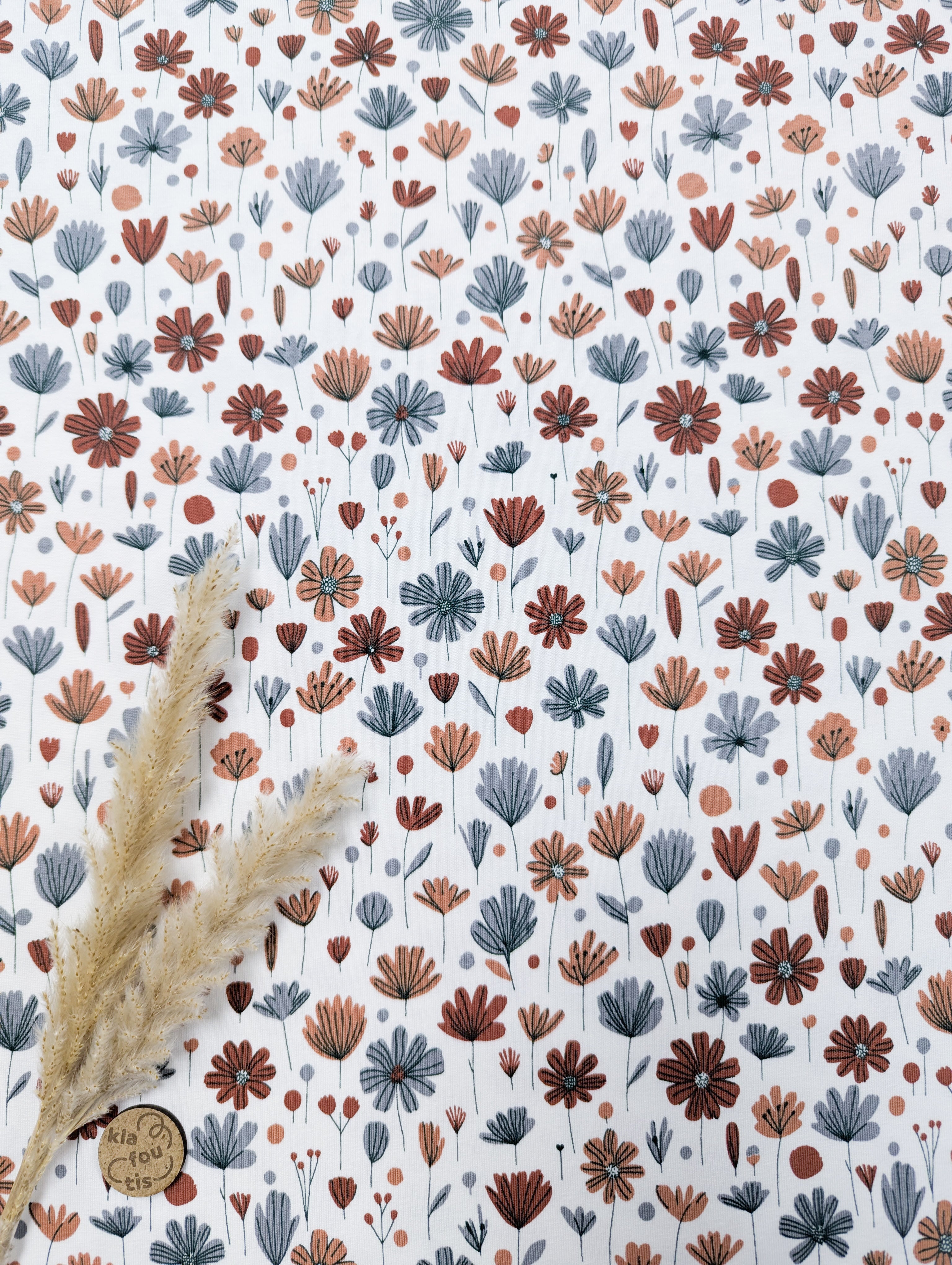 Jersey de coton écru - merveilleuses fleurs