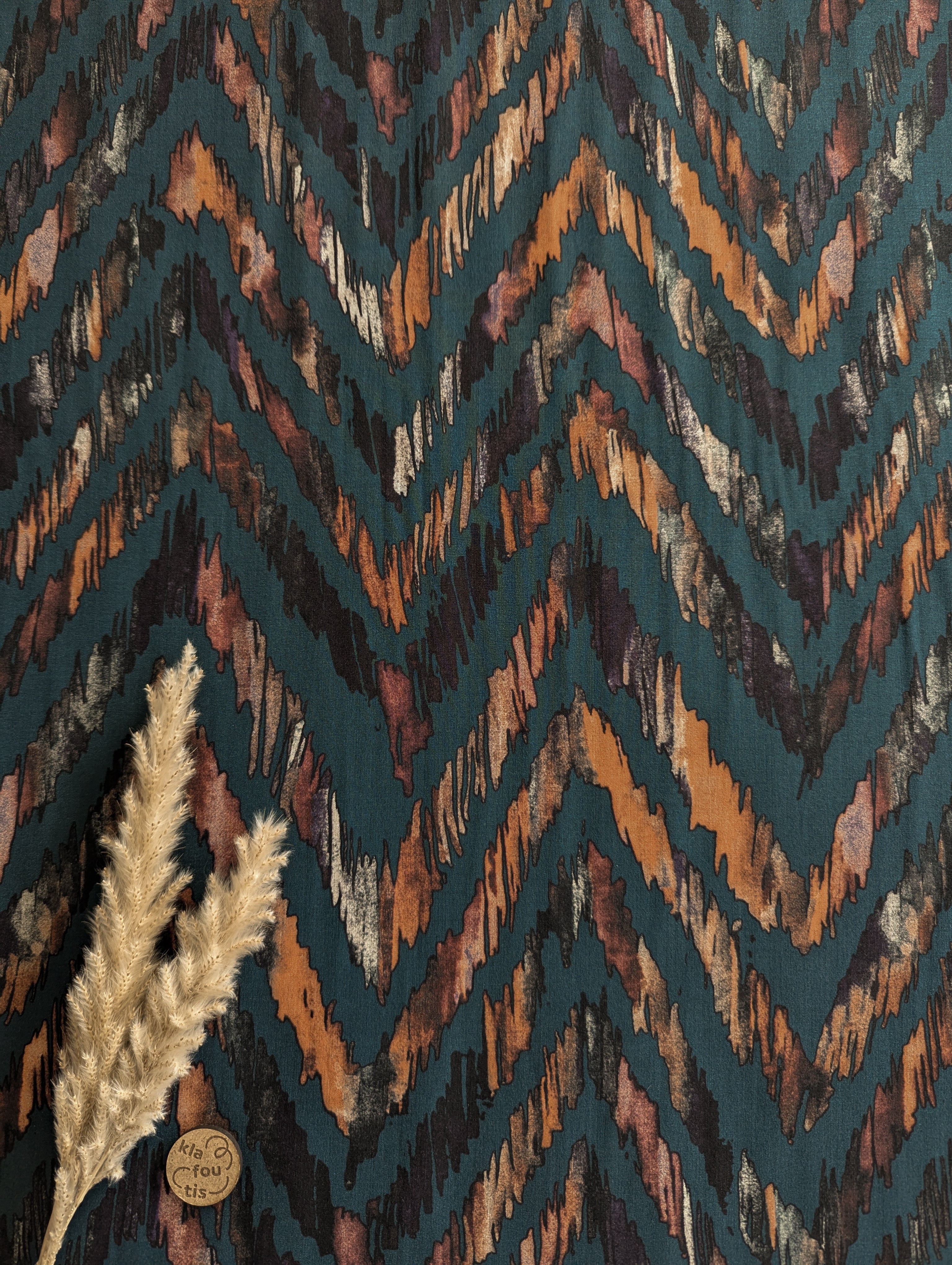 Popeline de viscose bleu canard - zigzag d