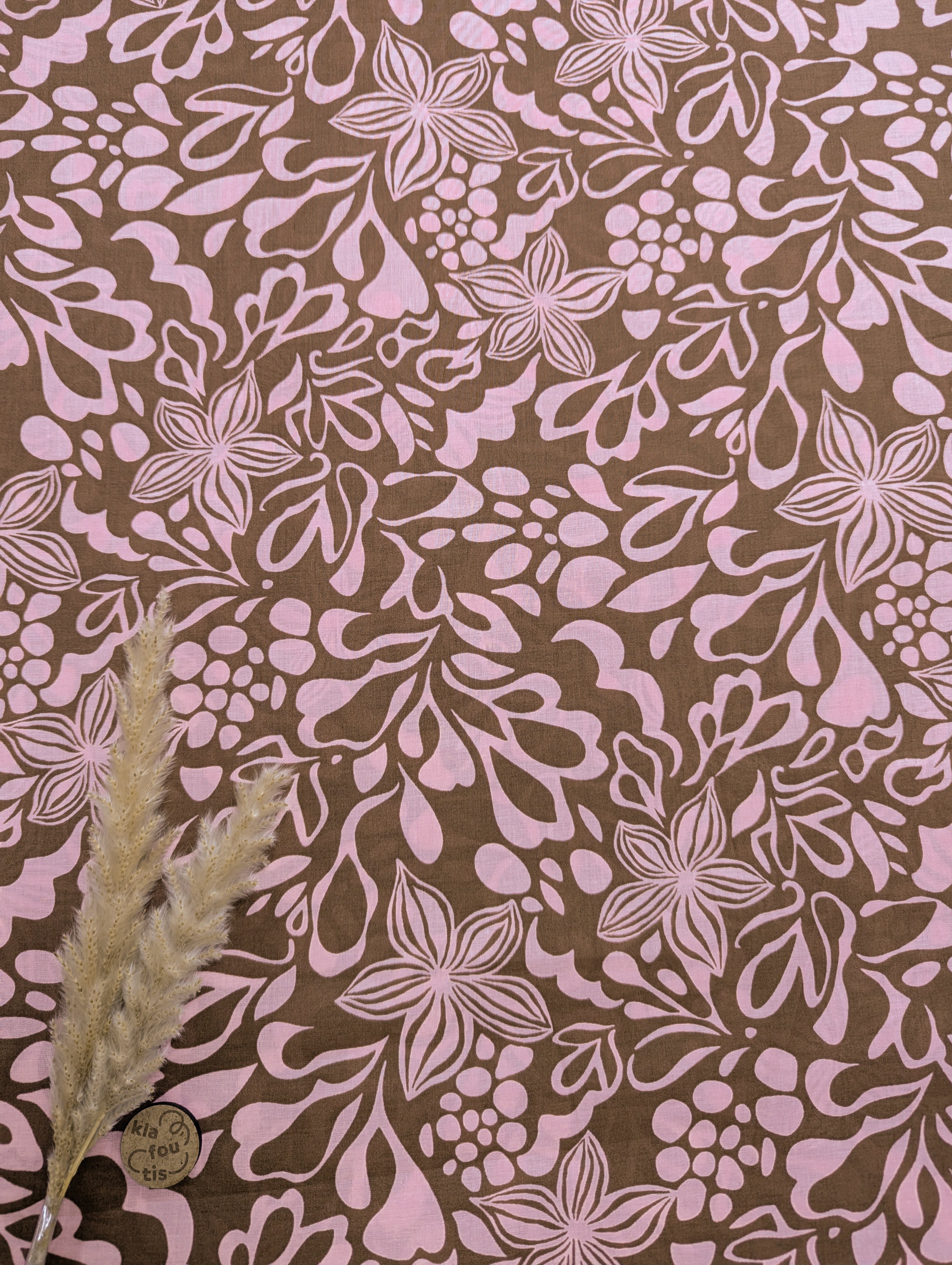 Voile de coton caramel - splash floral rose