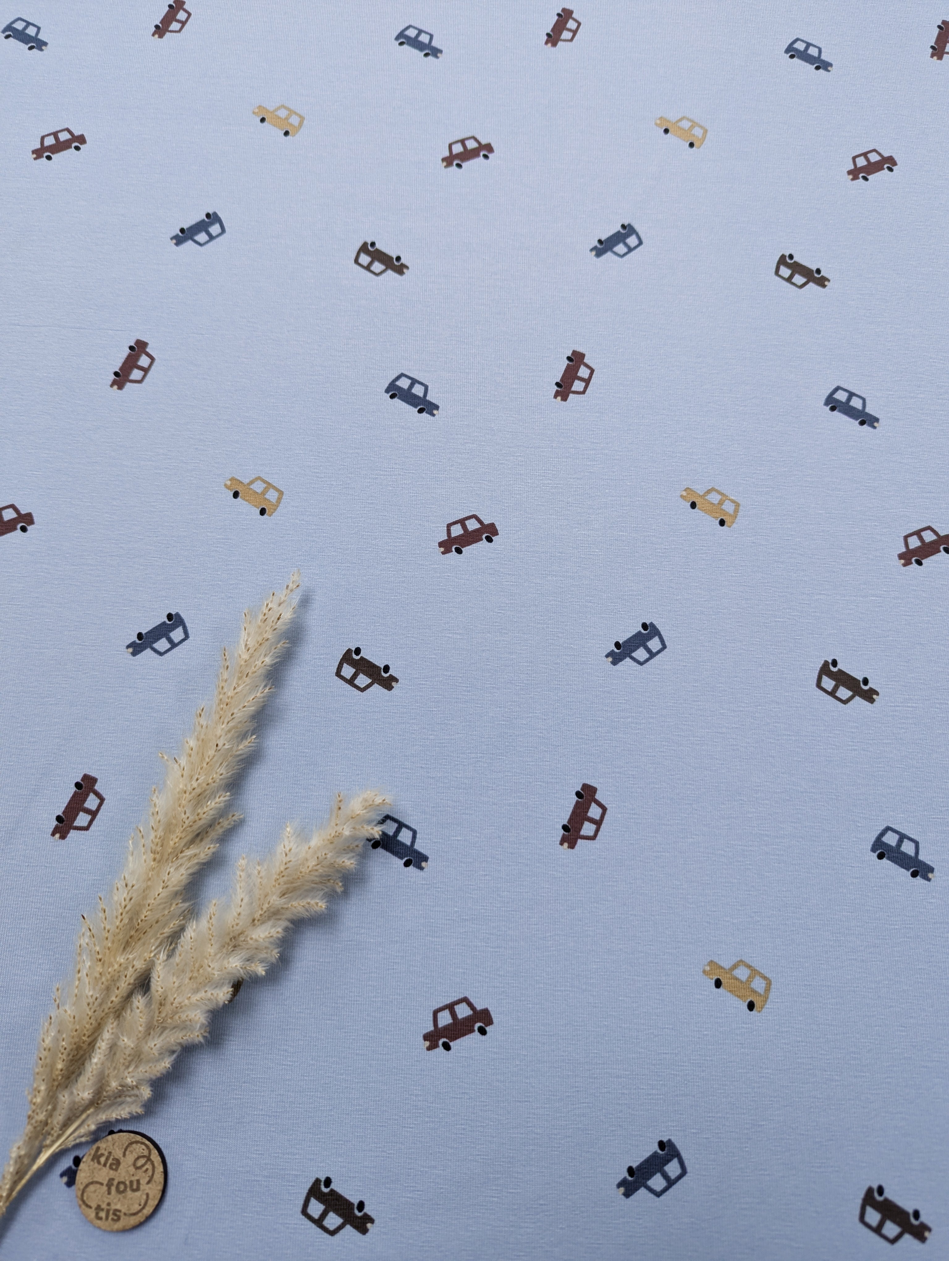 Jersey de coton bleu - voitures dans le ciel