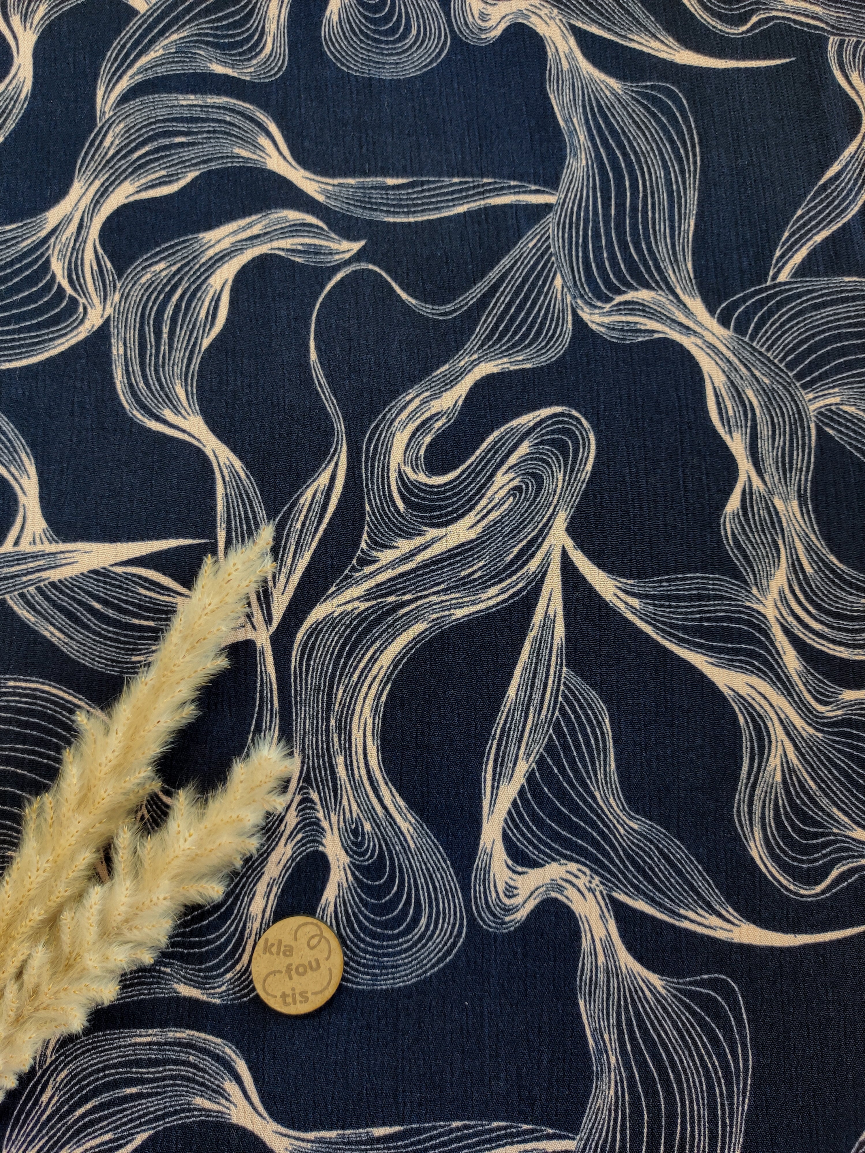 Crêpe de viscose bleu marine - Danse des lignes