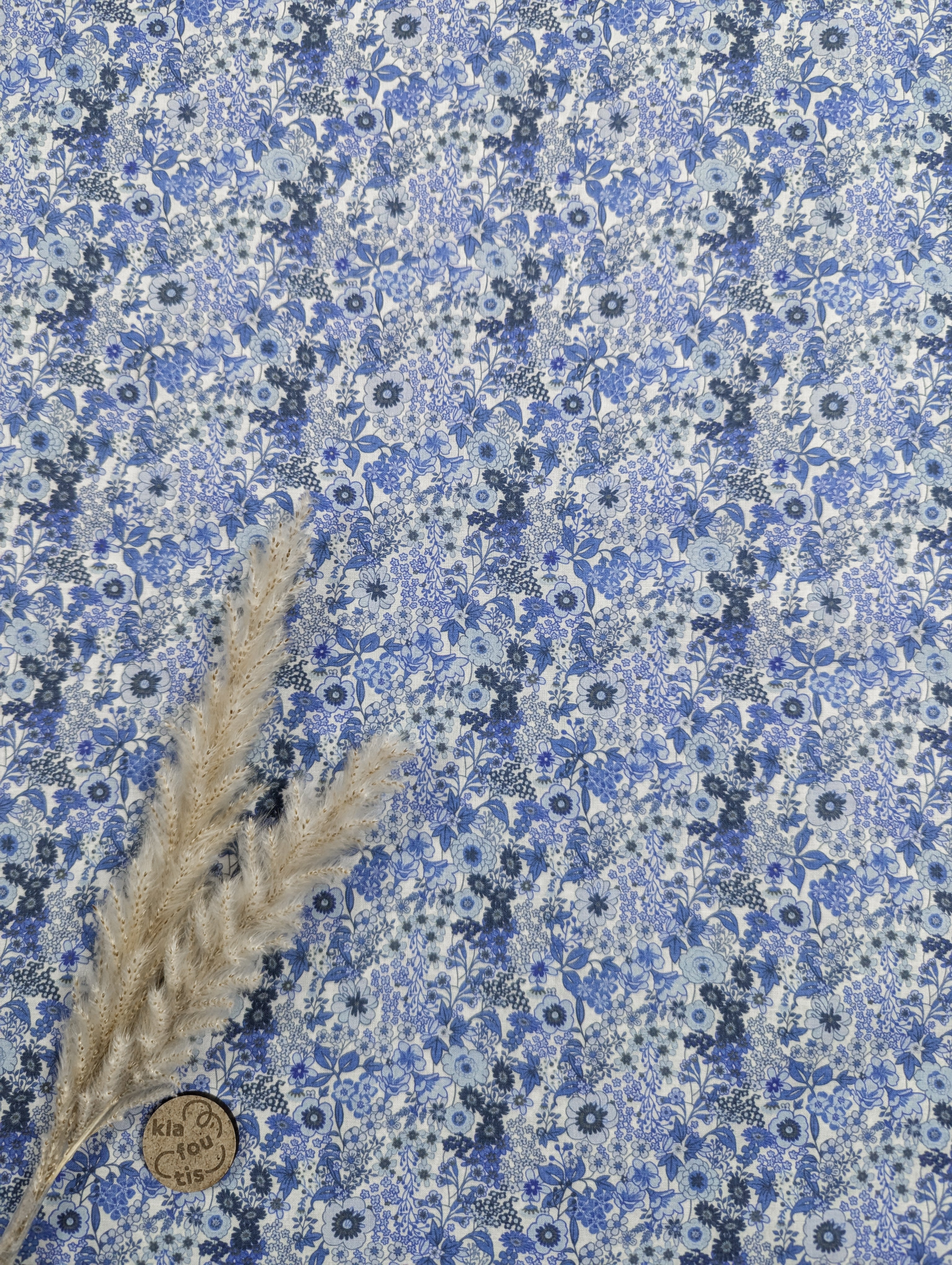 Voile de coton bleu et blanc - effet liberty