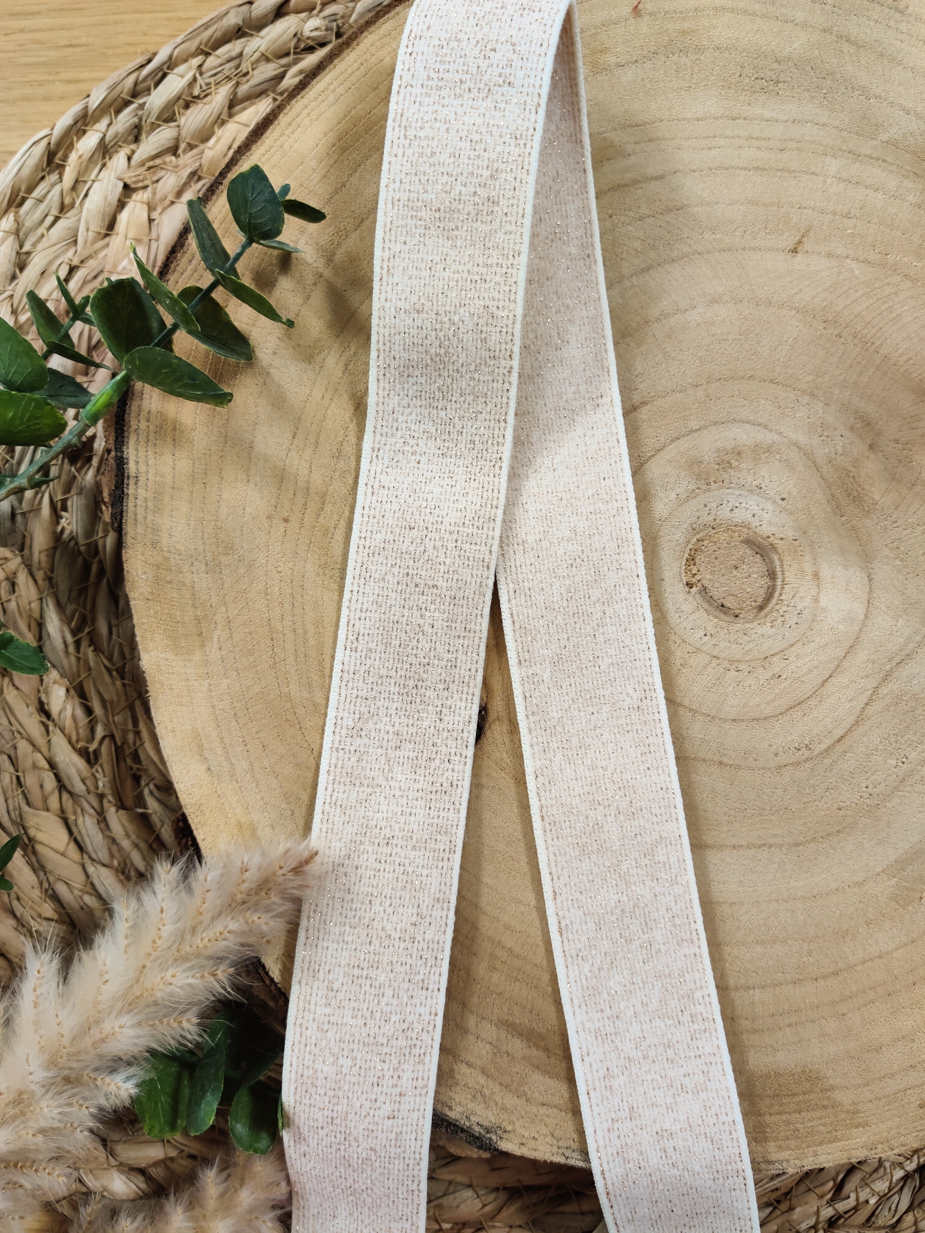 Élastique doux 32 mm - Blanc lurex doré
