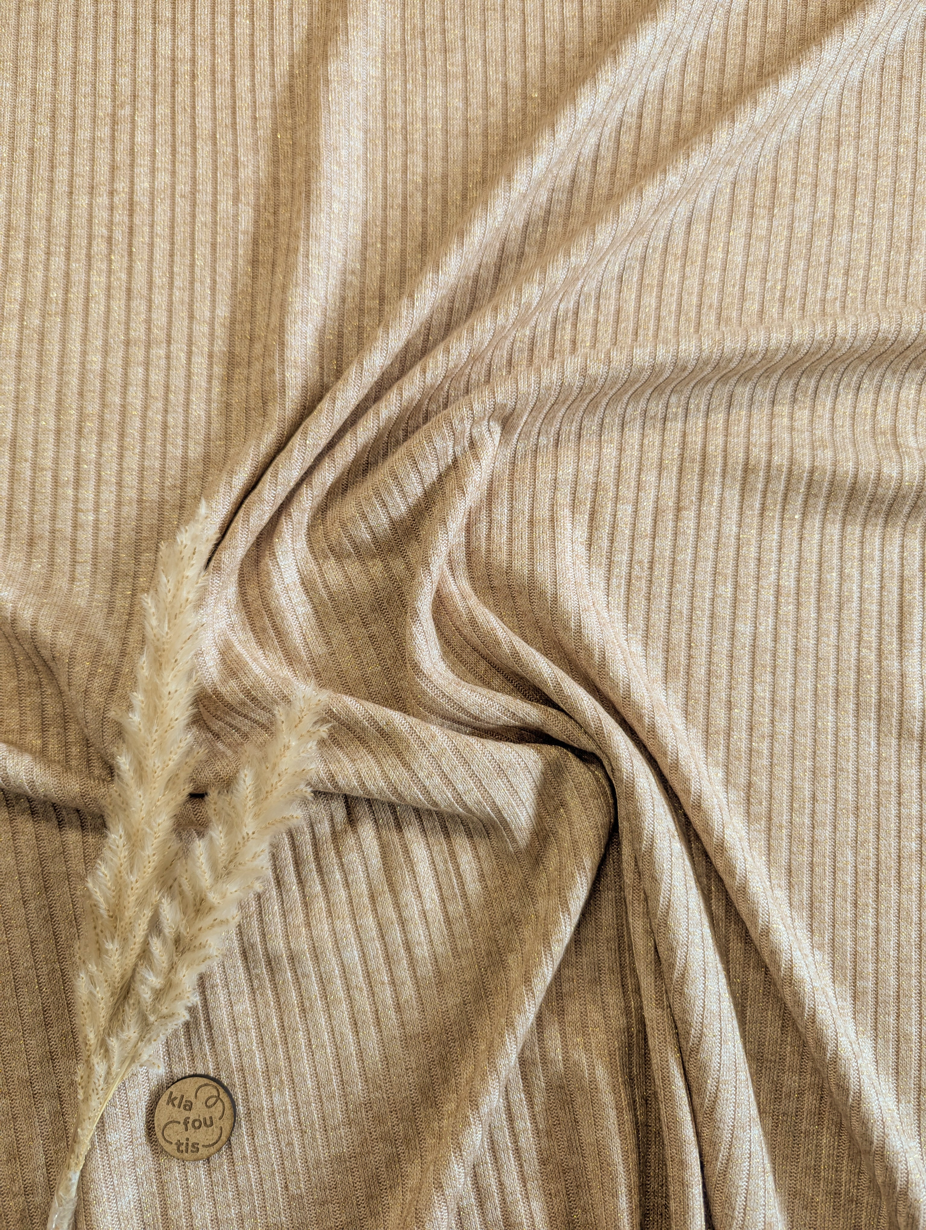 Maille côtelée fluide légère lurex - beige doré