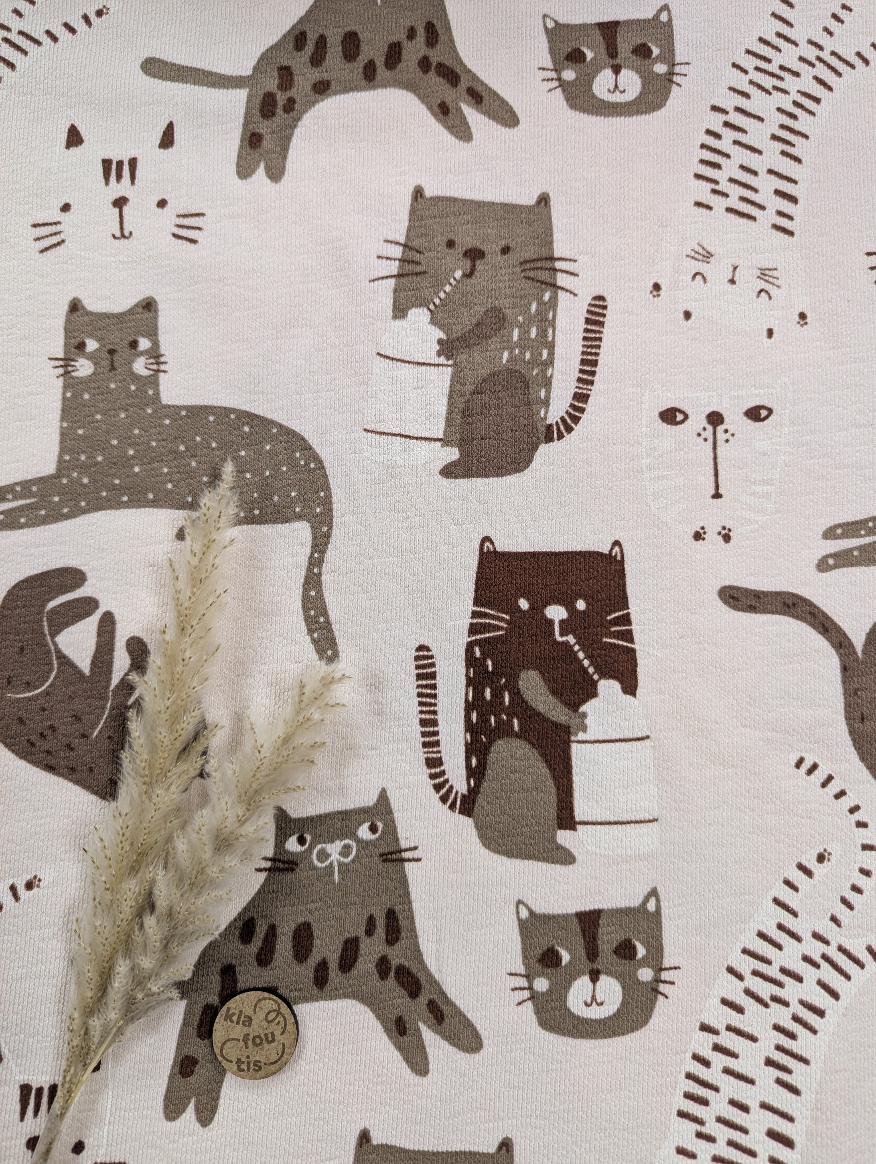 French Terry crêpe beige - chatons