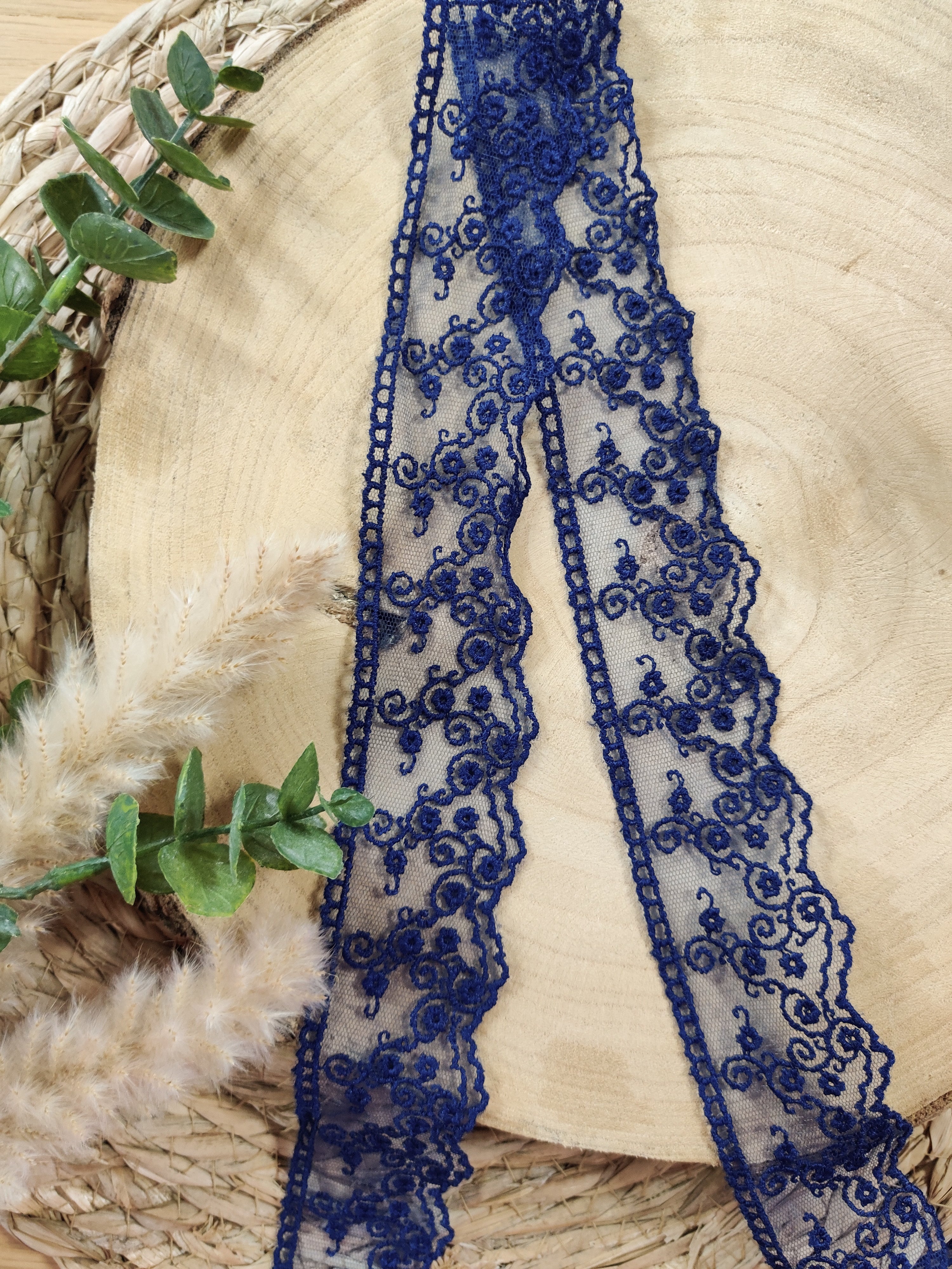Dentelle tulle 4,5 cm - Bleu foncé