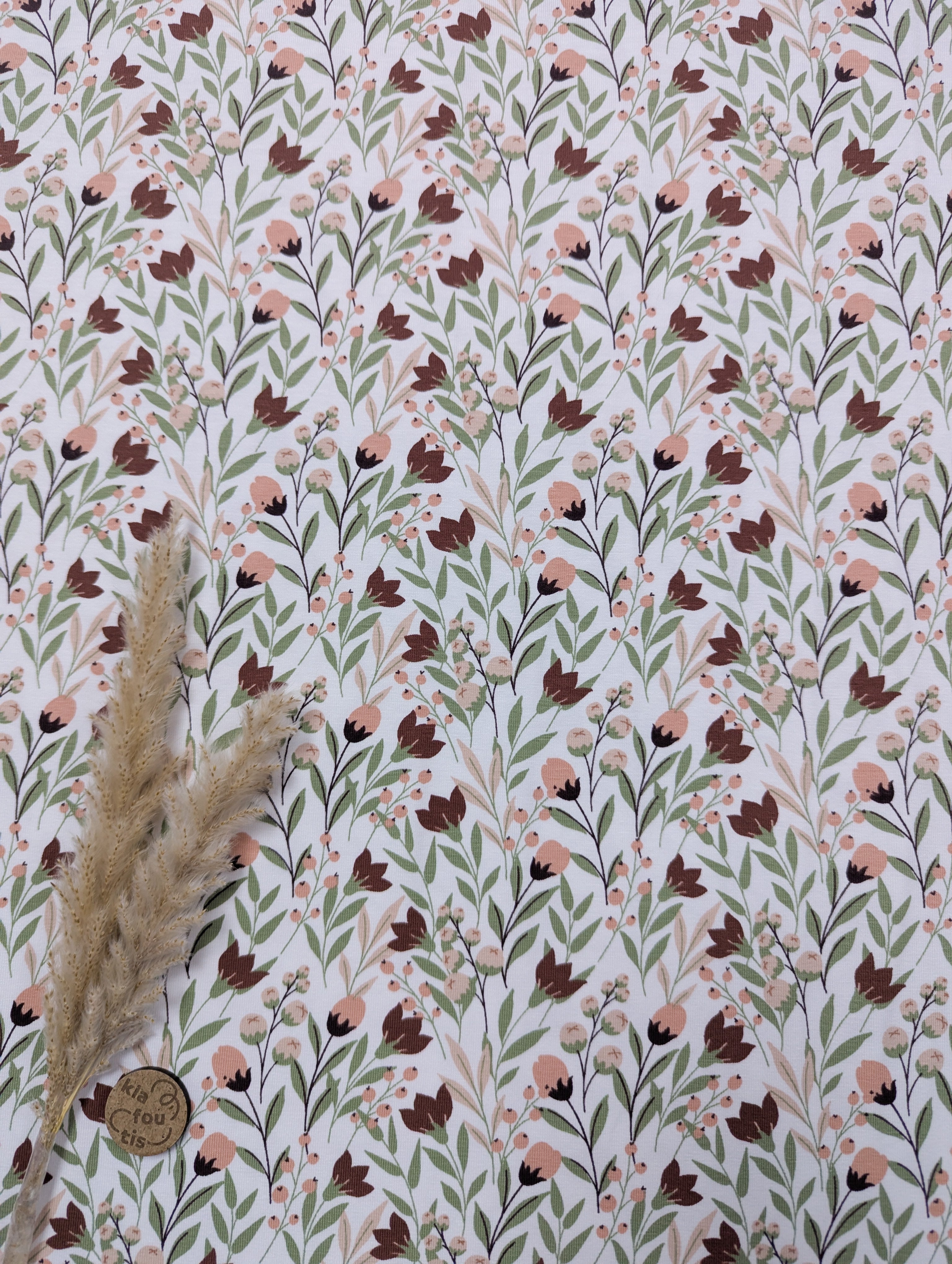Jersey de coton écru - baies et bourgeons