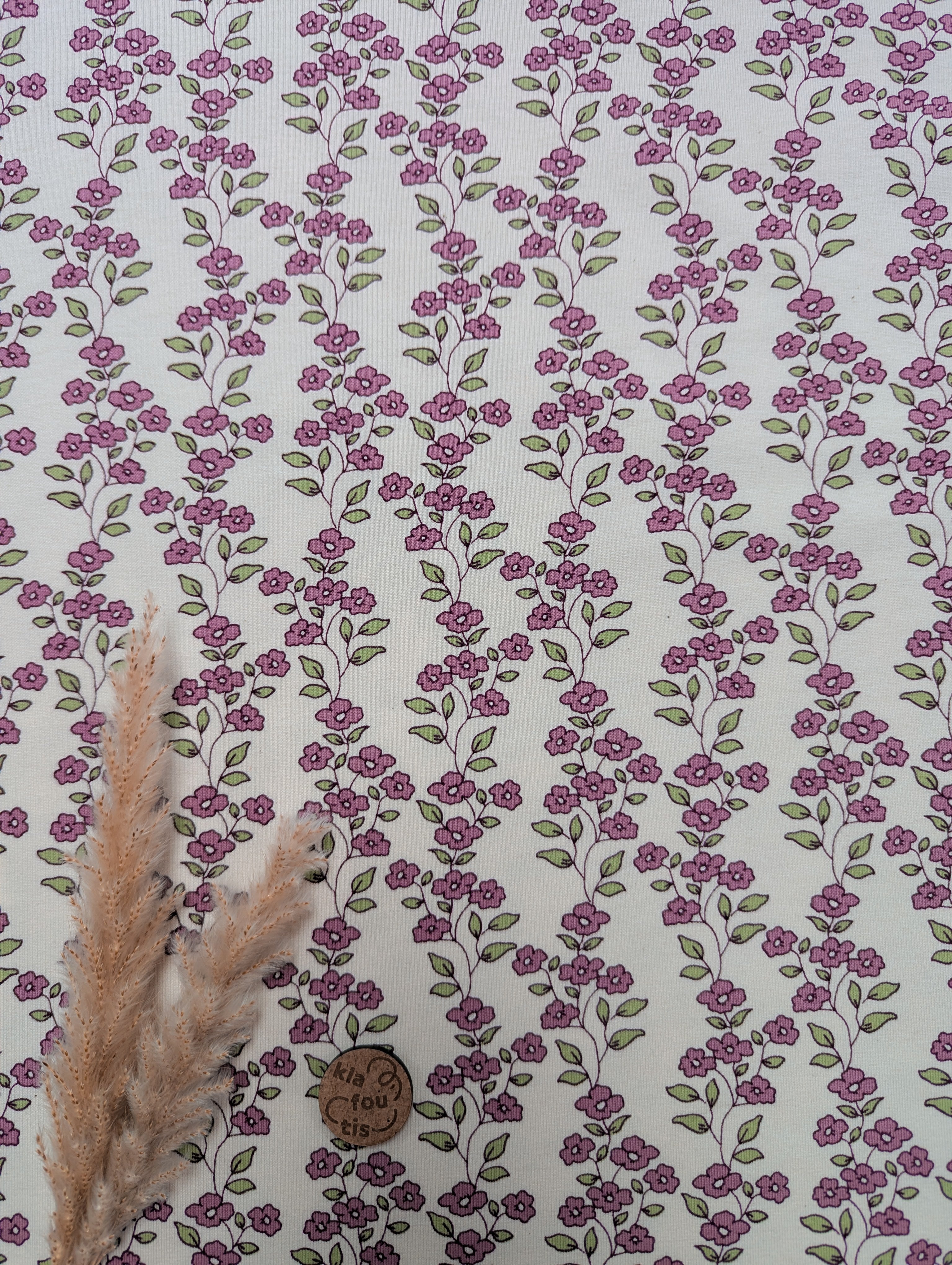 Jersey de coton écru BIO - fleurs grimpantes