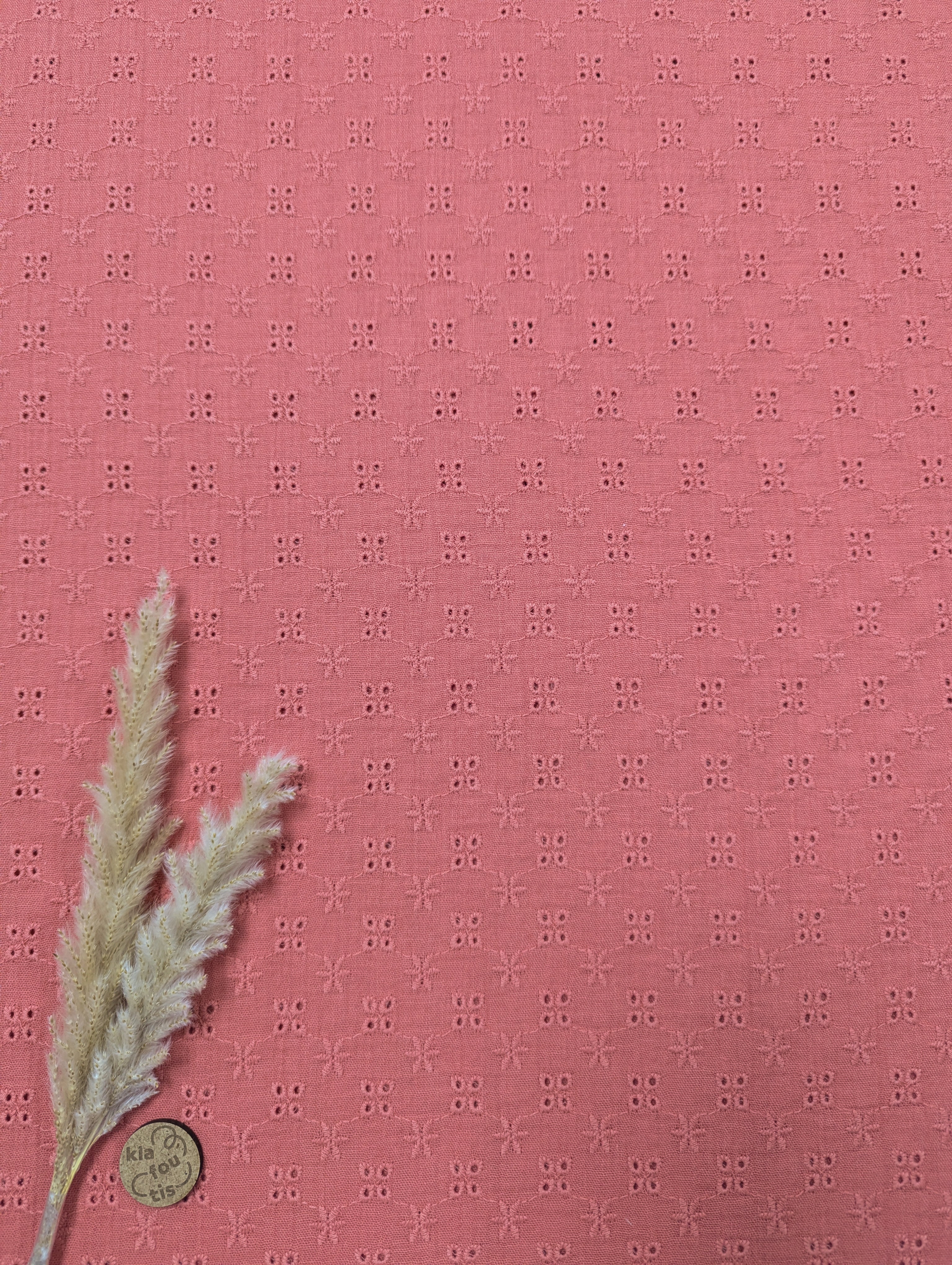 Double gaze typée broderie anglaise - corail