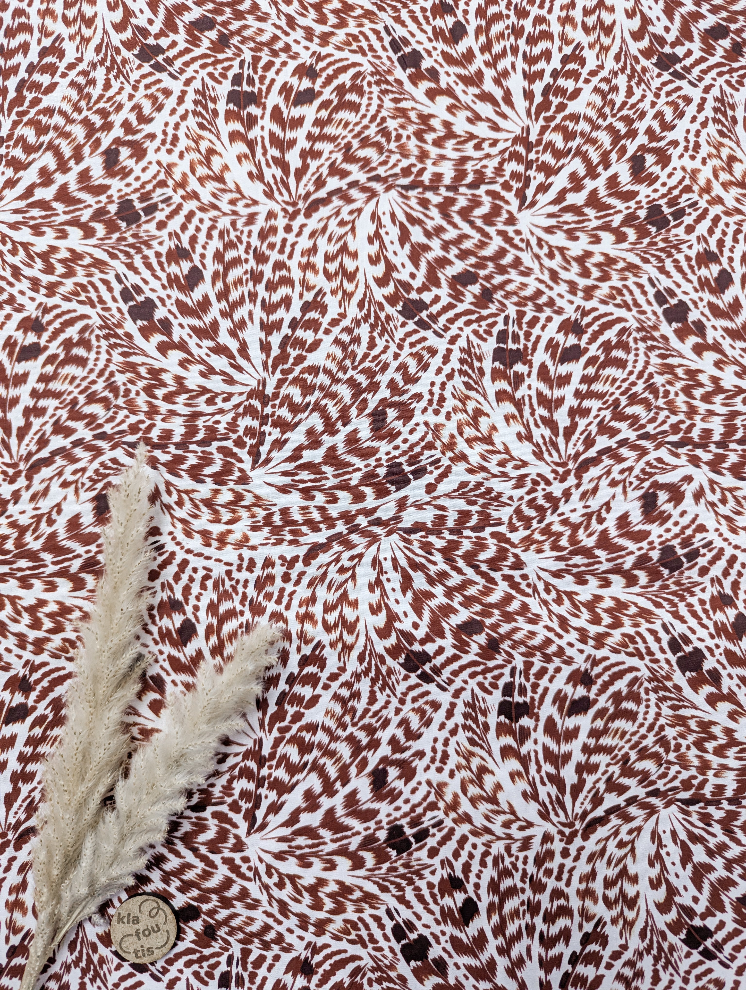 Popeline de coton brique - feuilles de plume