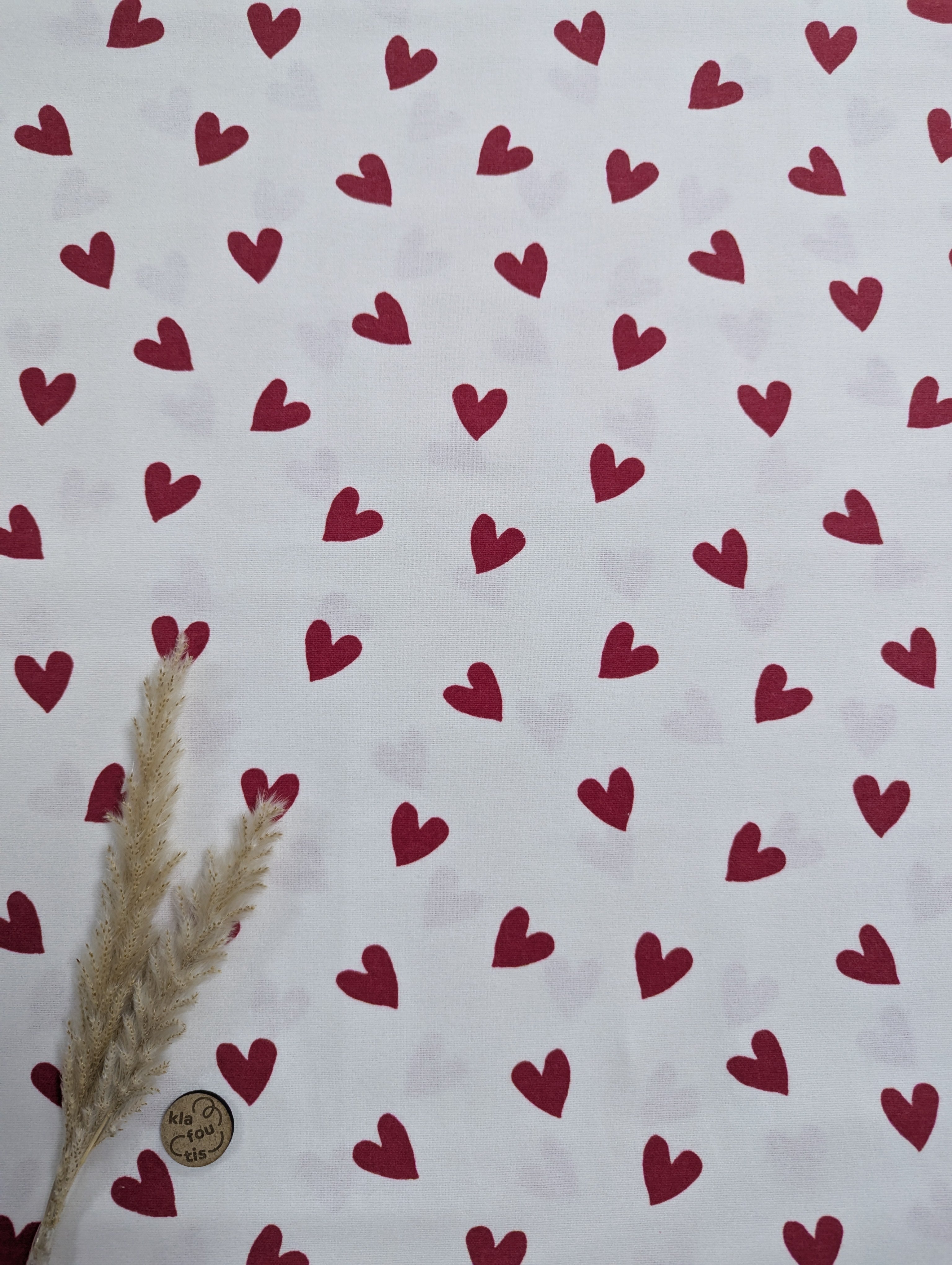 Flanelle de coton écru - coeurs