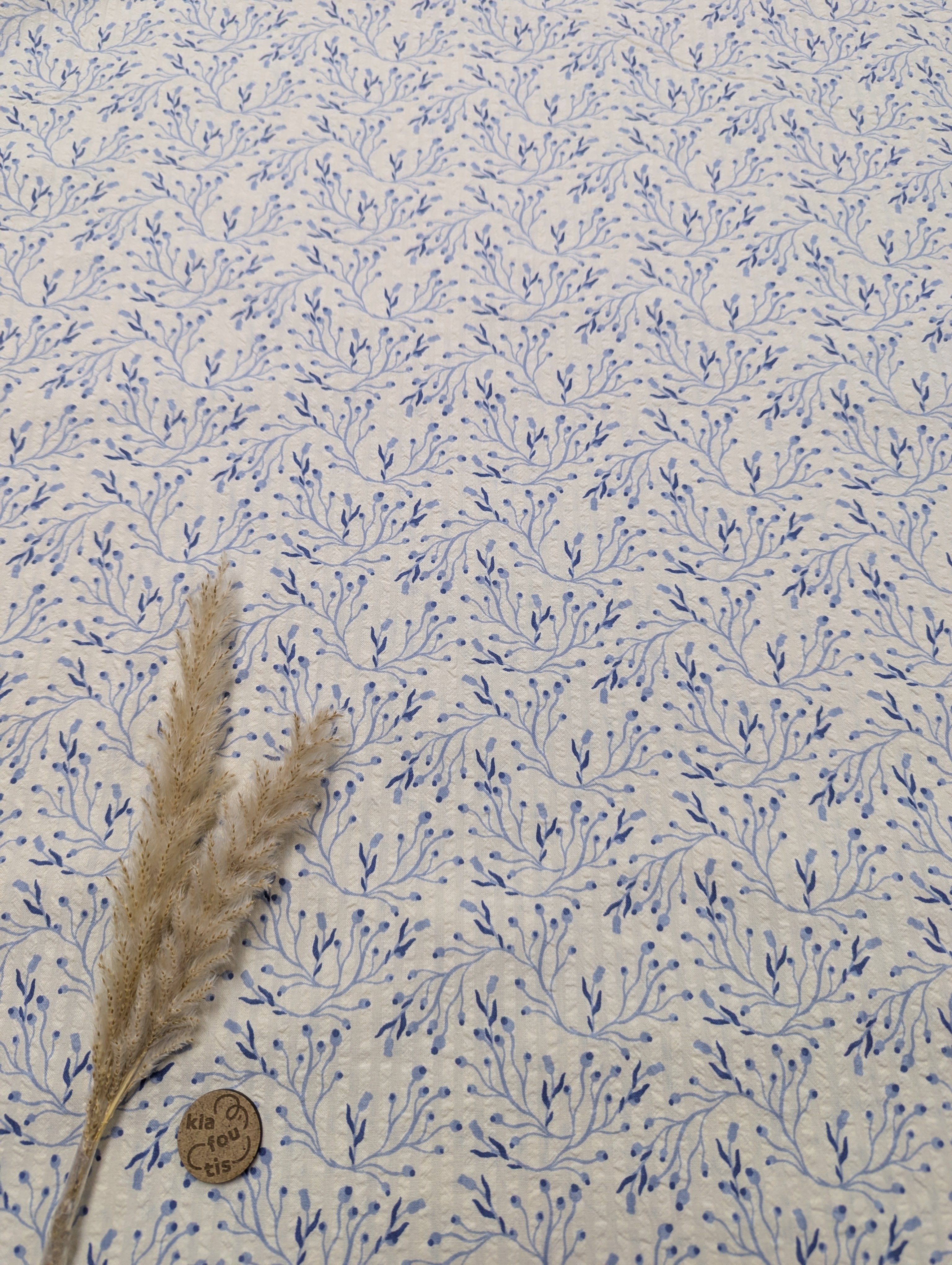 Popeline de coton seersucker - Tiges vagabondes bleues