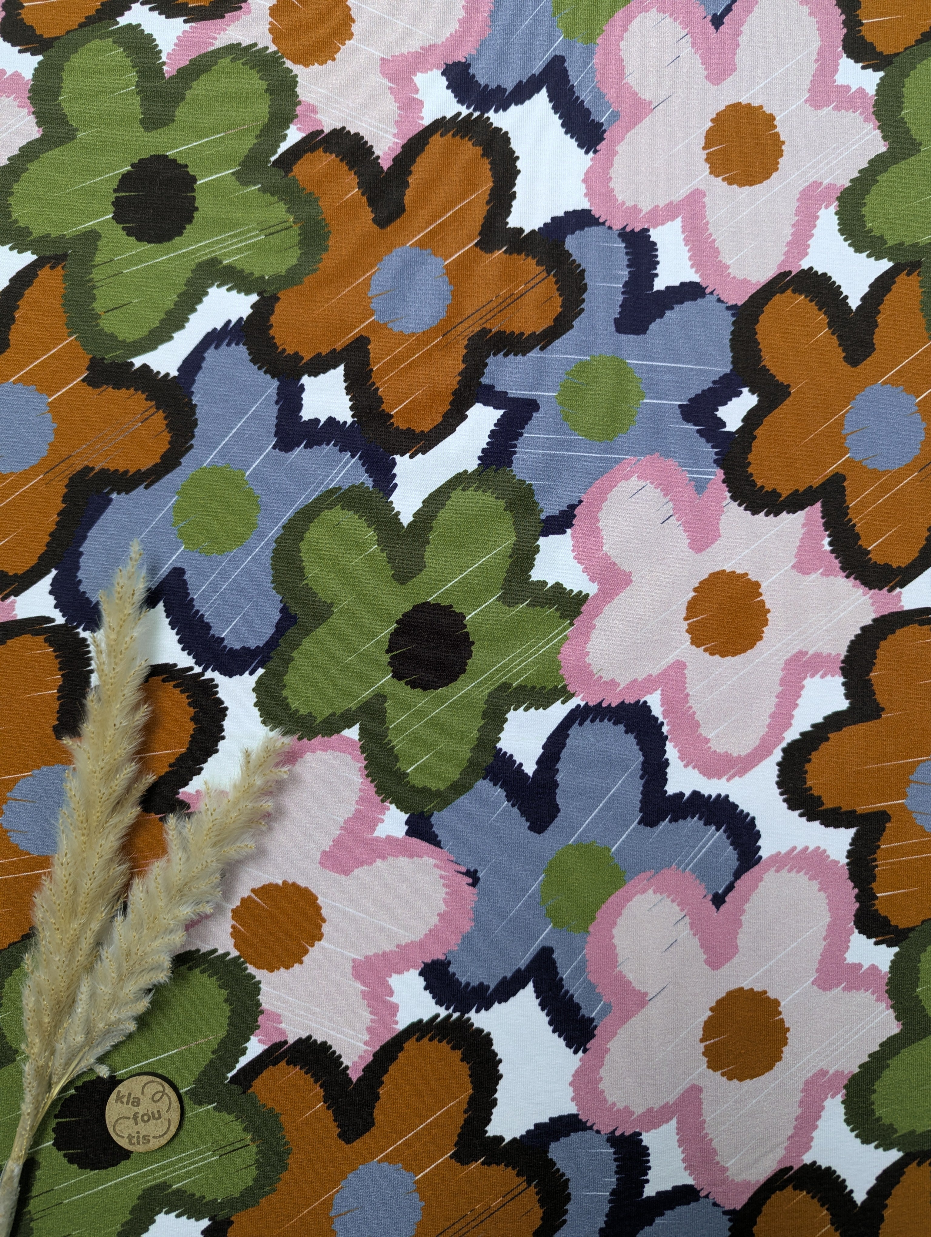 French Terry - fleurs au crayon