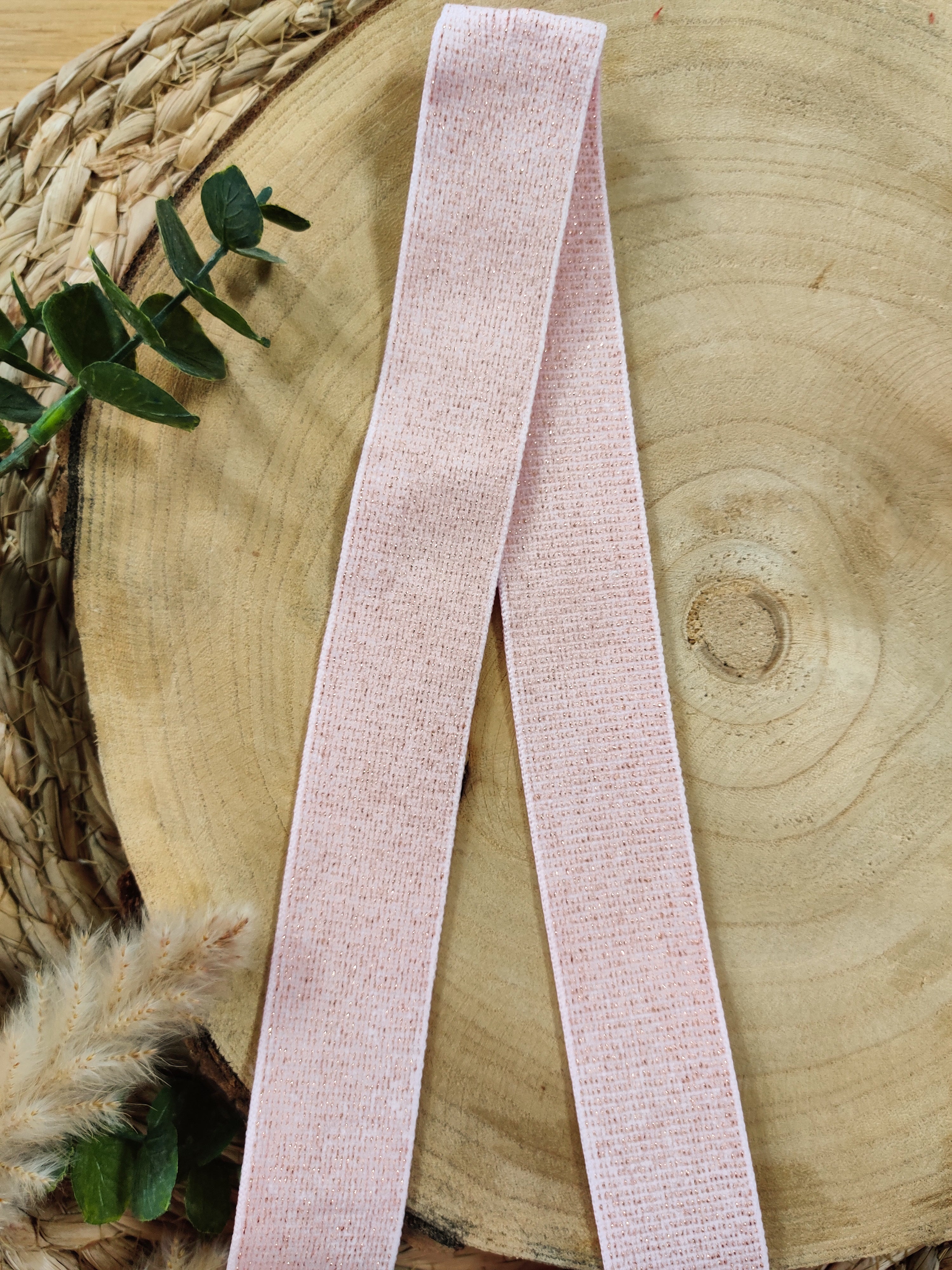 Élastique doux 32 mm - Rose lurex doré