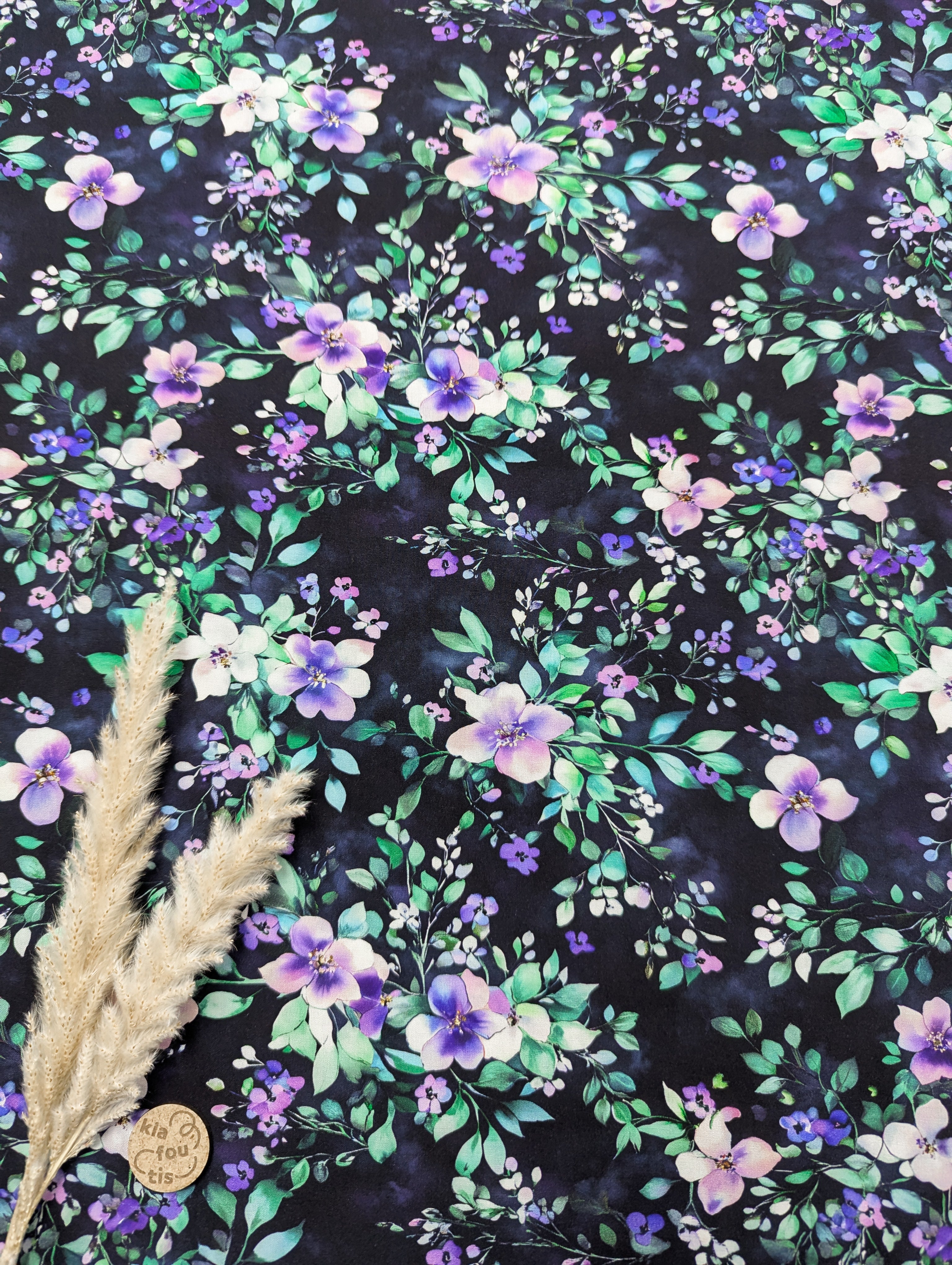 Popeline de viscose noire - jardin nocturne