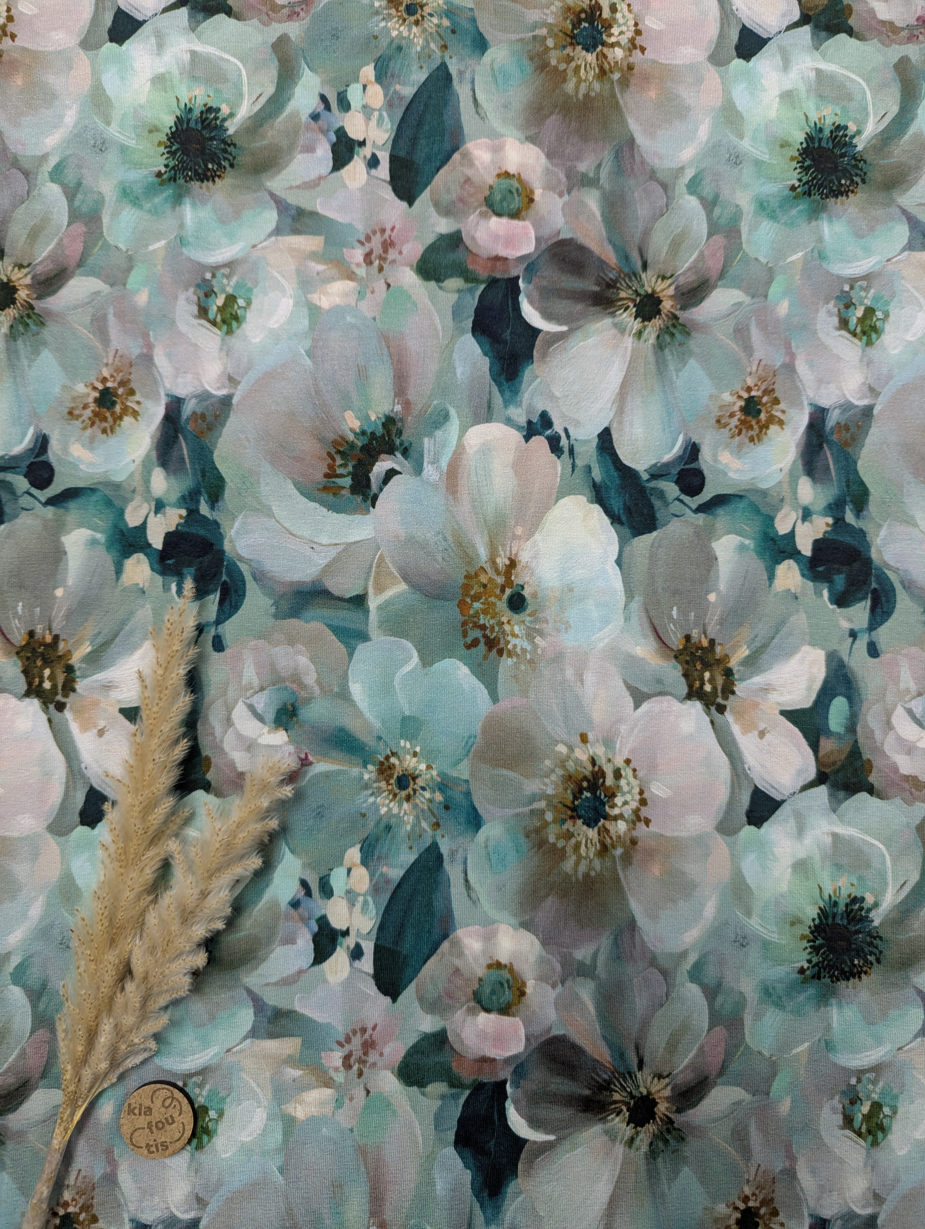 Jersey de viscose vert eucalyptus - floraison