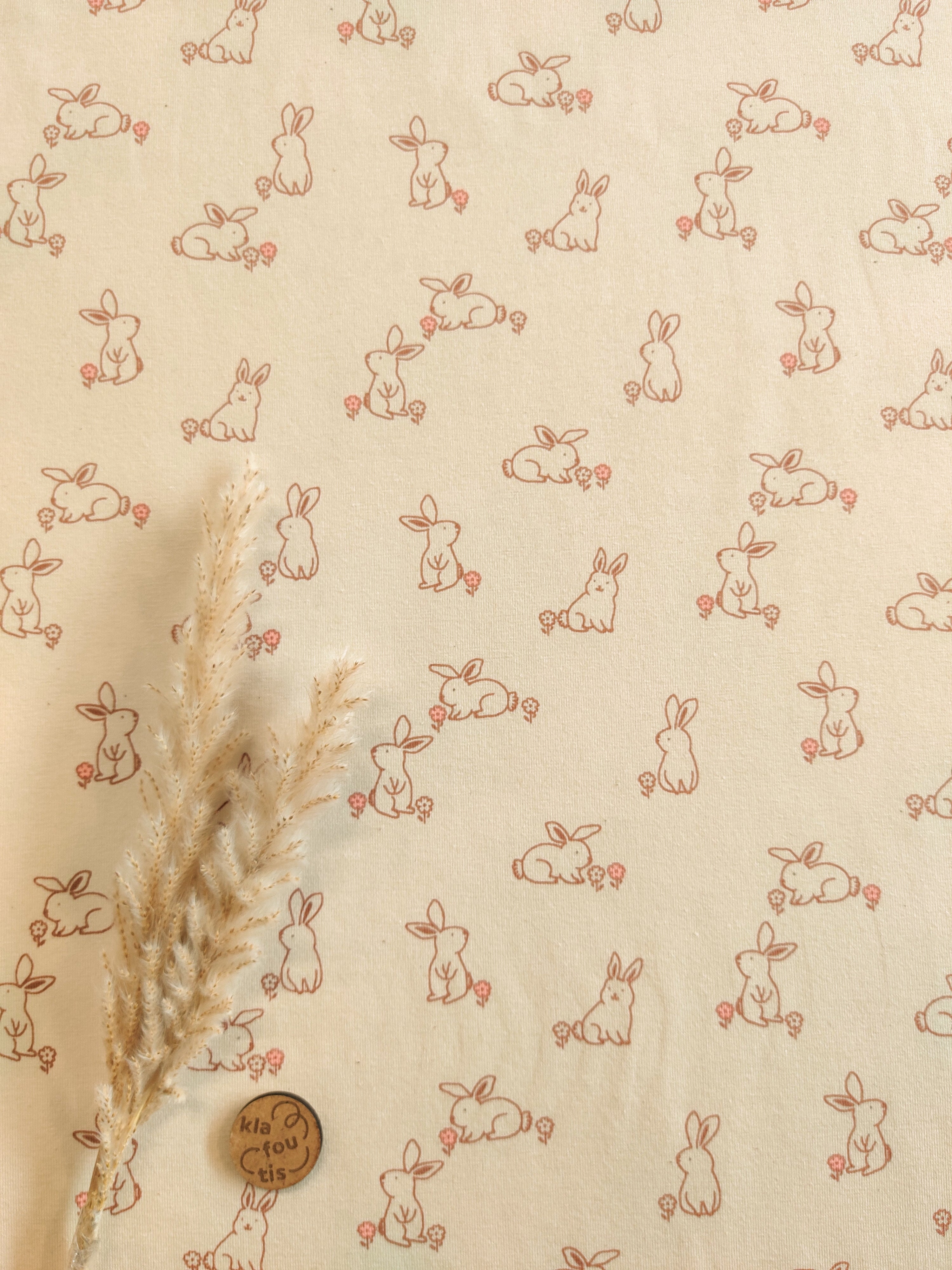 Jersey de coton bio crème - Lapins rêveurs