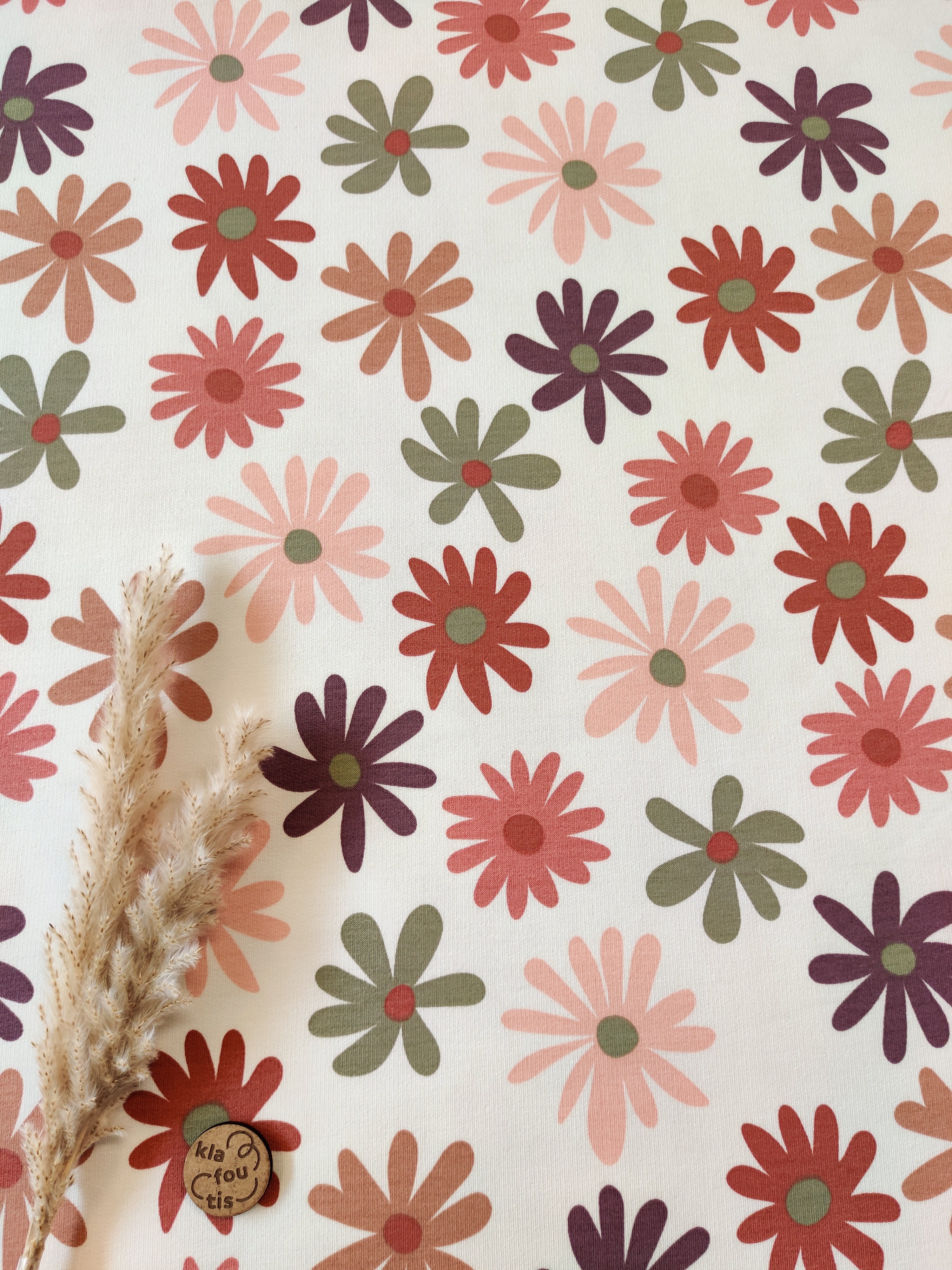 French Terry écru - Fleurs twistées