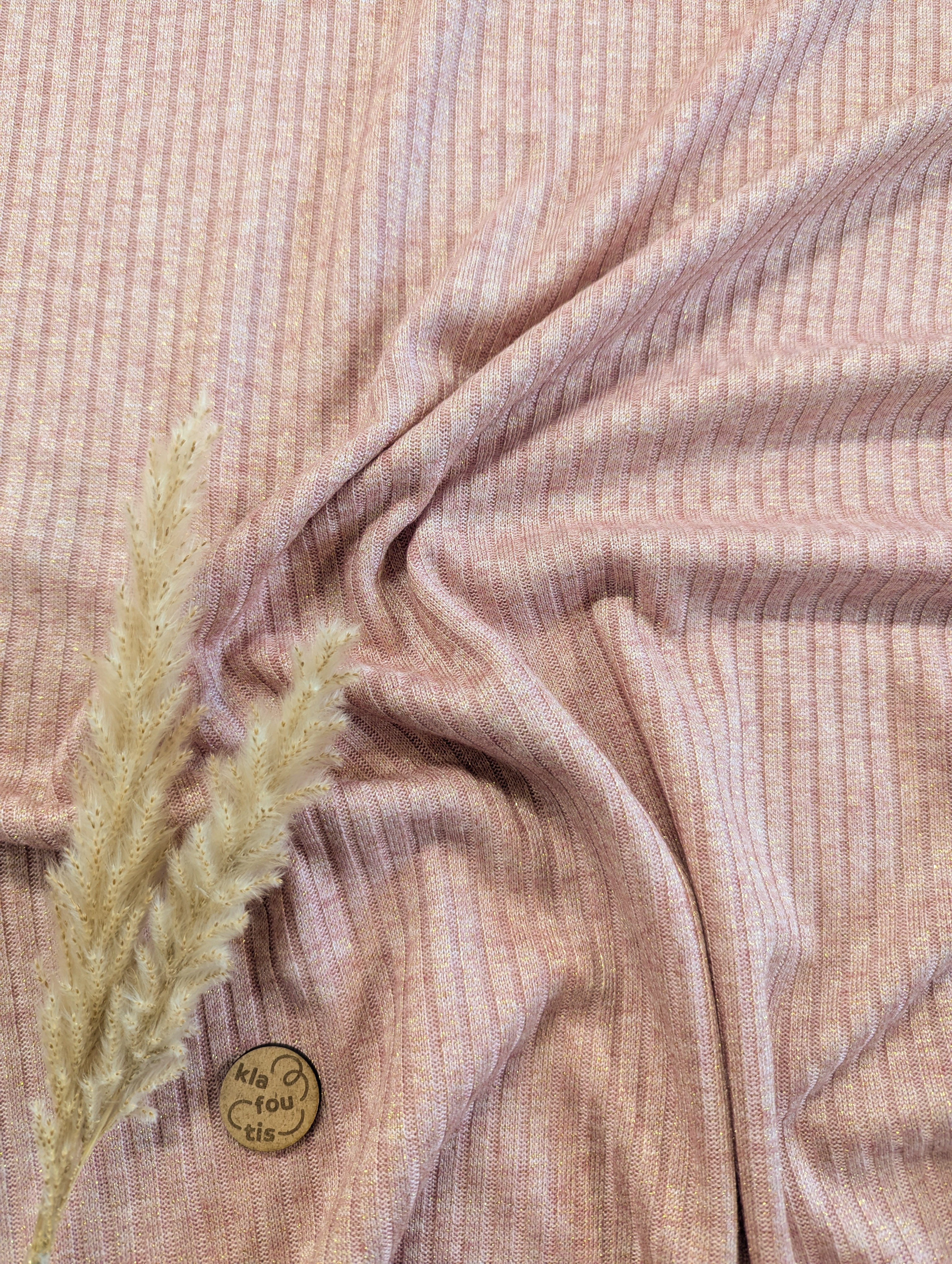 Maille côtelée fluide légère lurex - rose doré