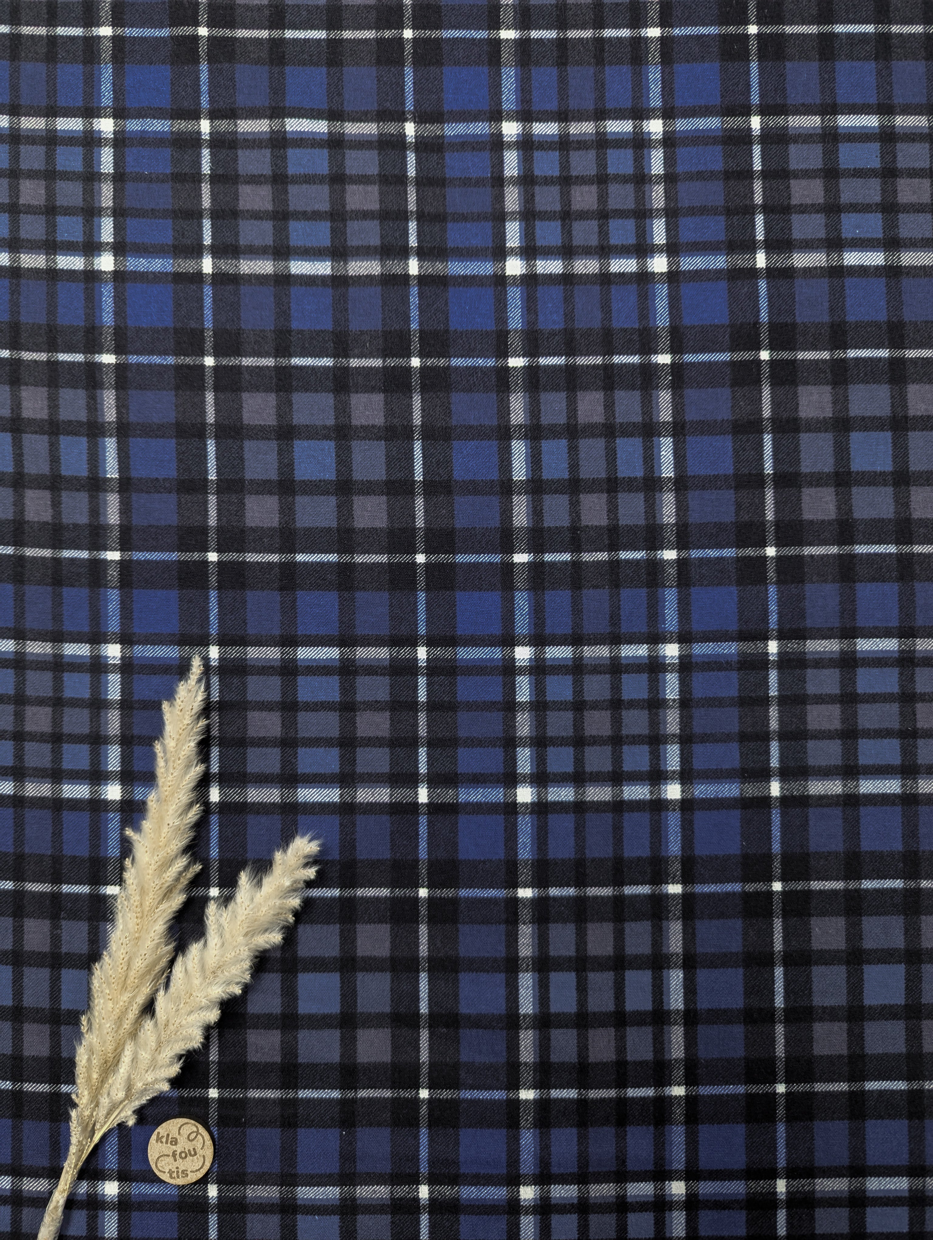 Flanelle de coton bleu marine - joli tartan