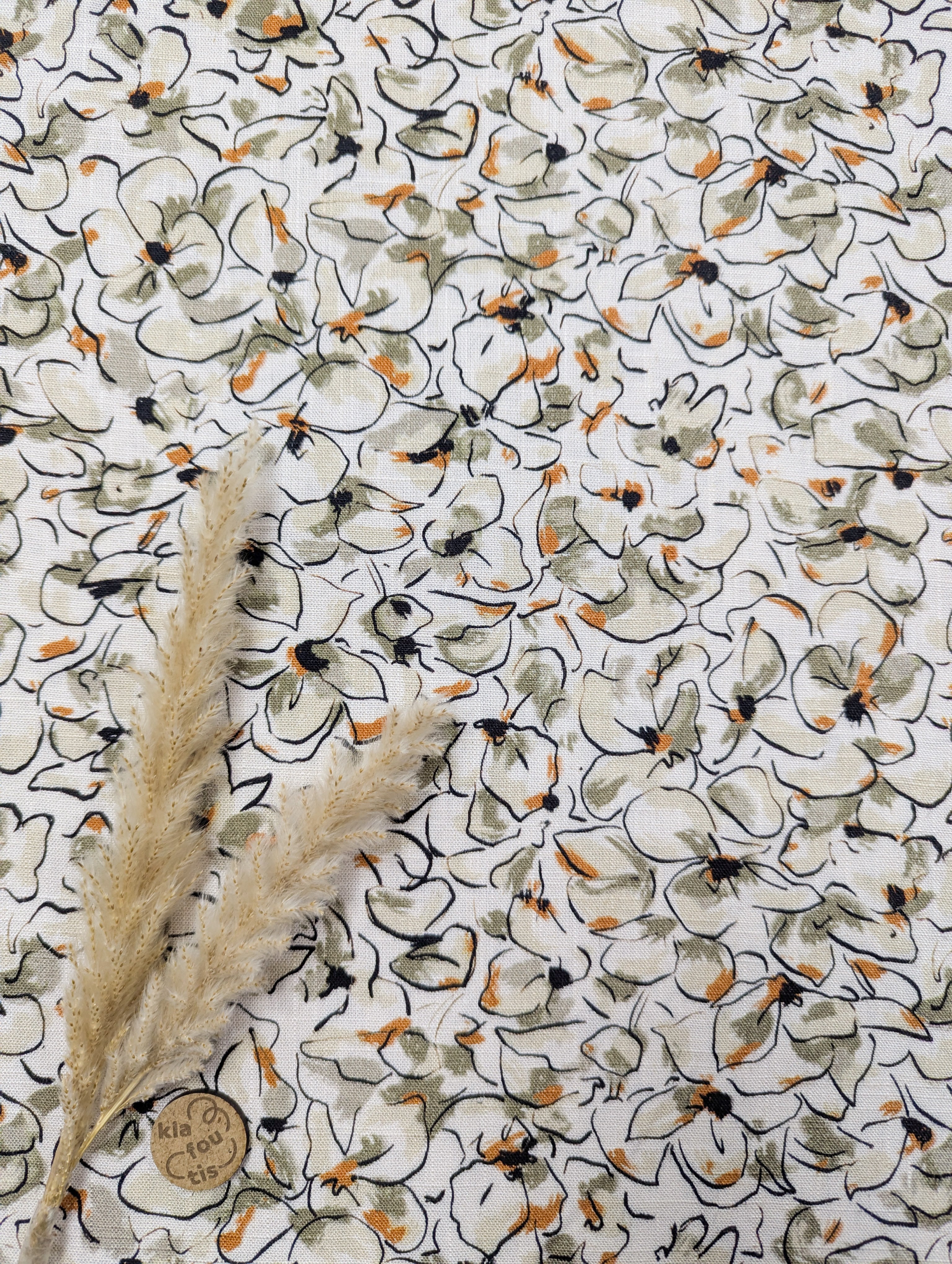 Lin viscose écru naturel - traits colorés tons chauds