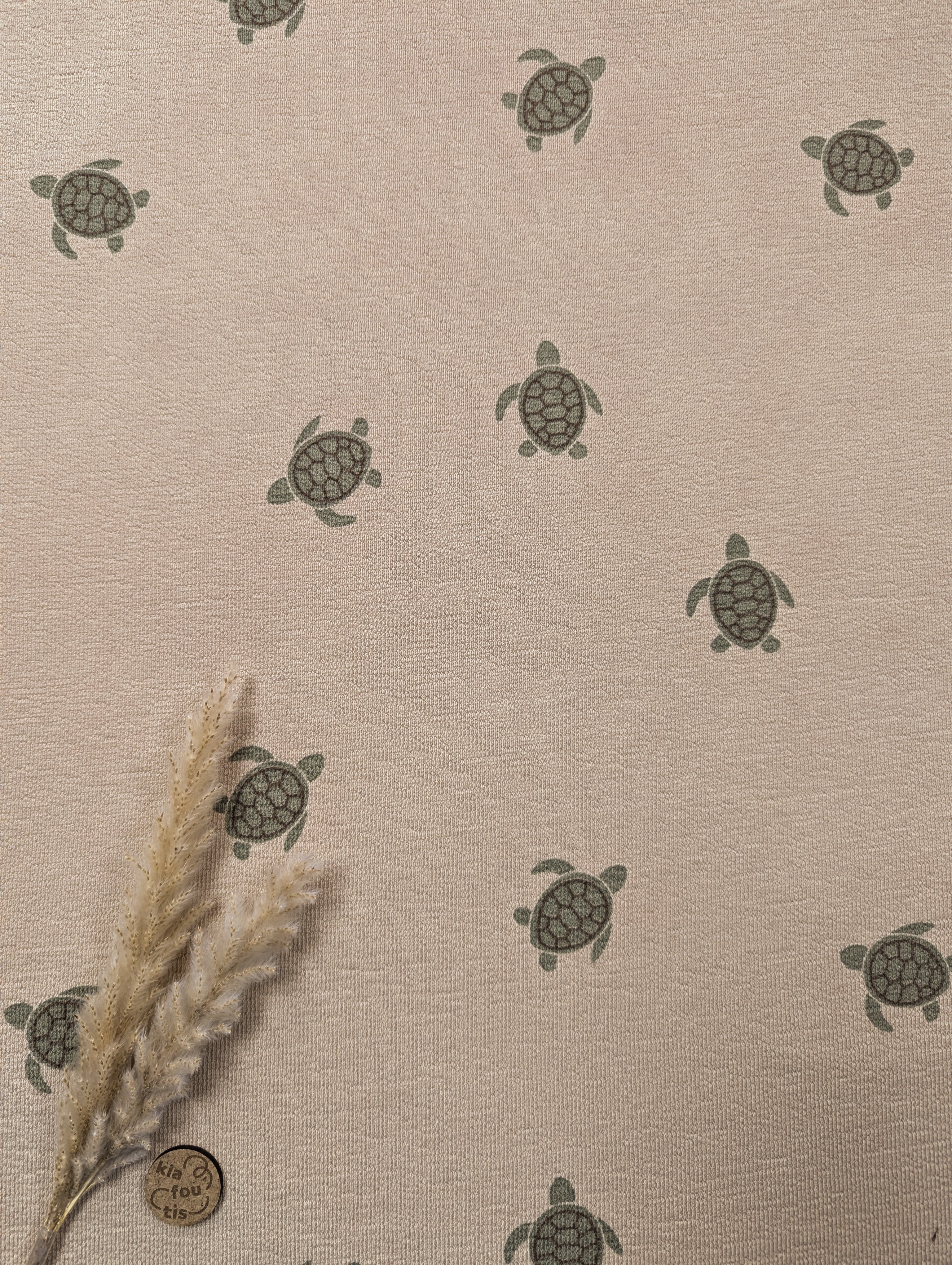 French Terry crêpe beige - tortues