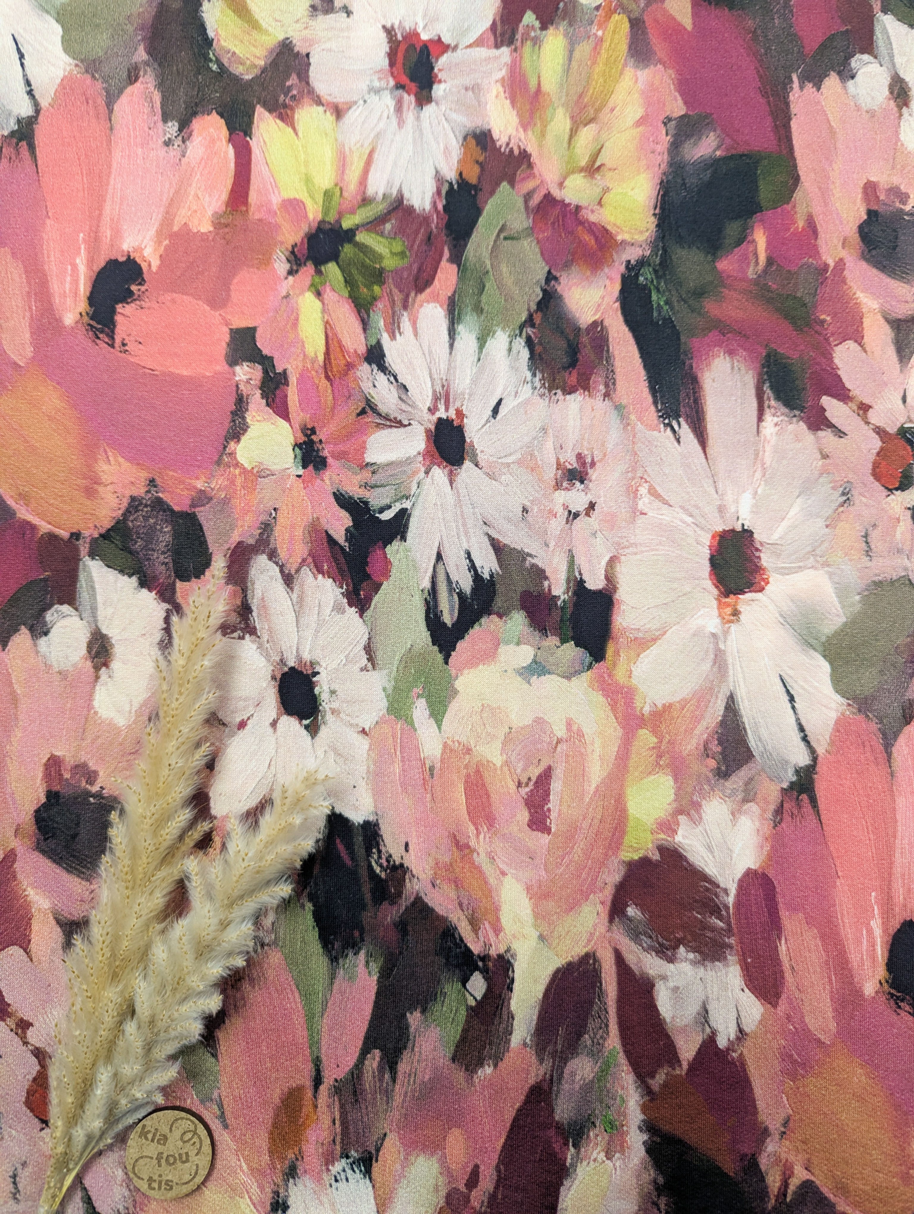 French terry - tableau floral - tons rosés