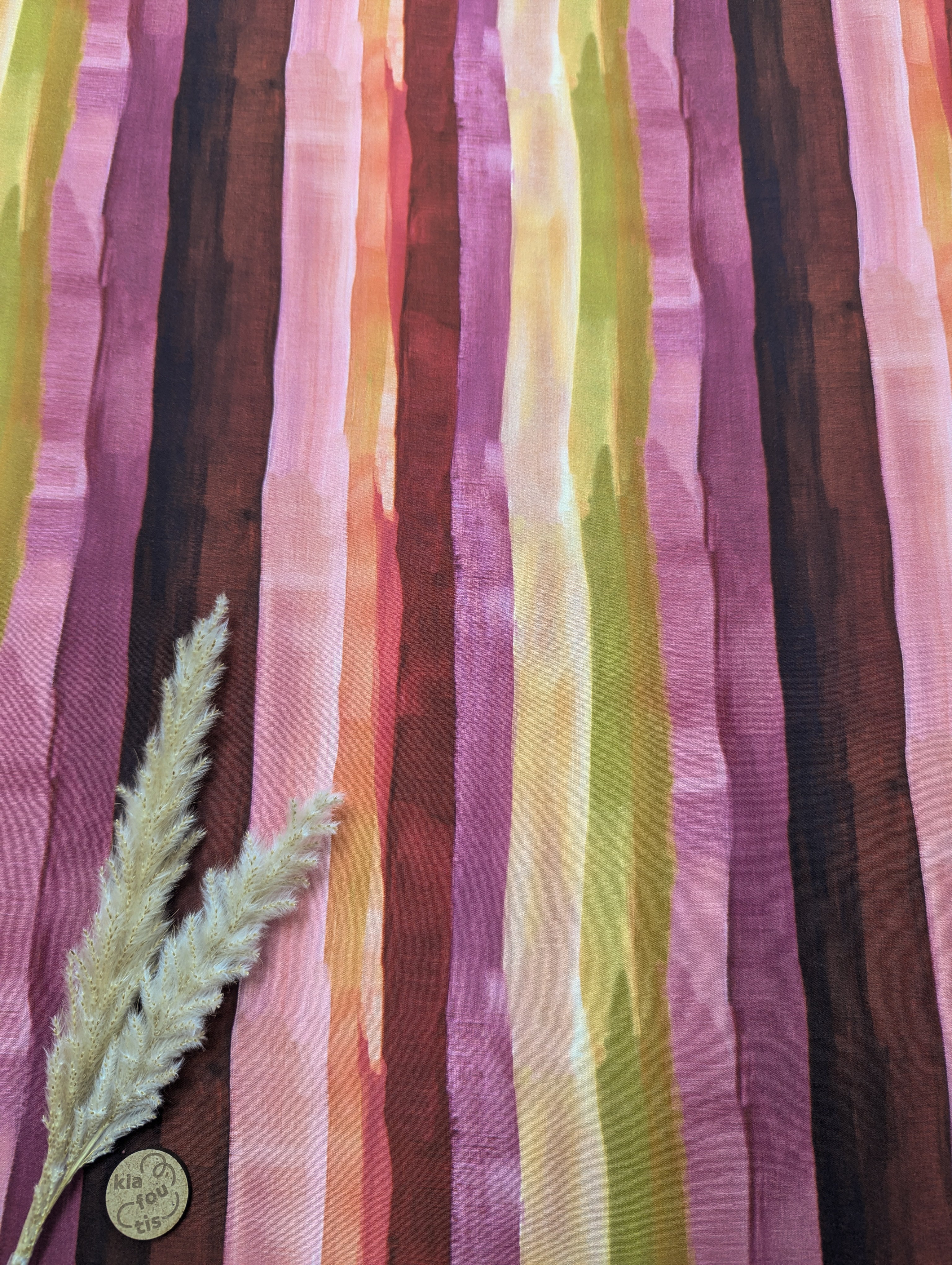 Popeline de viscose - Rayures ardentes tons de rose