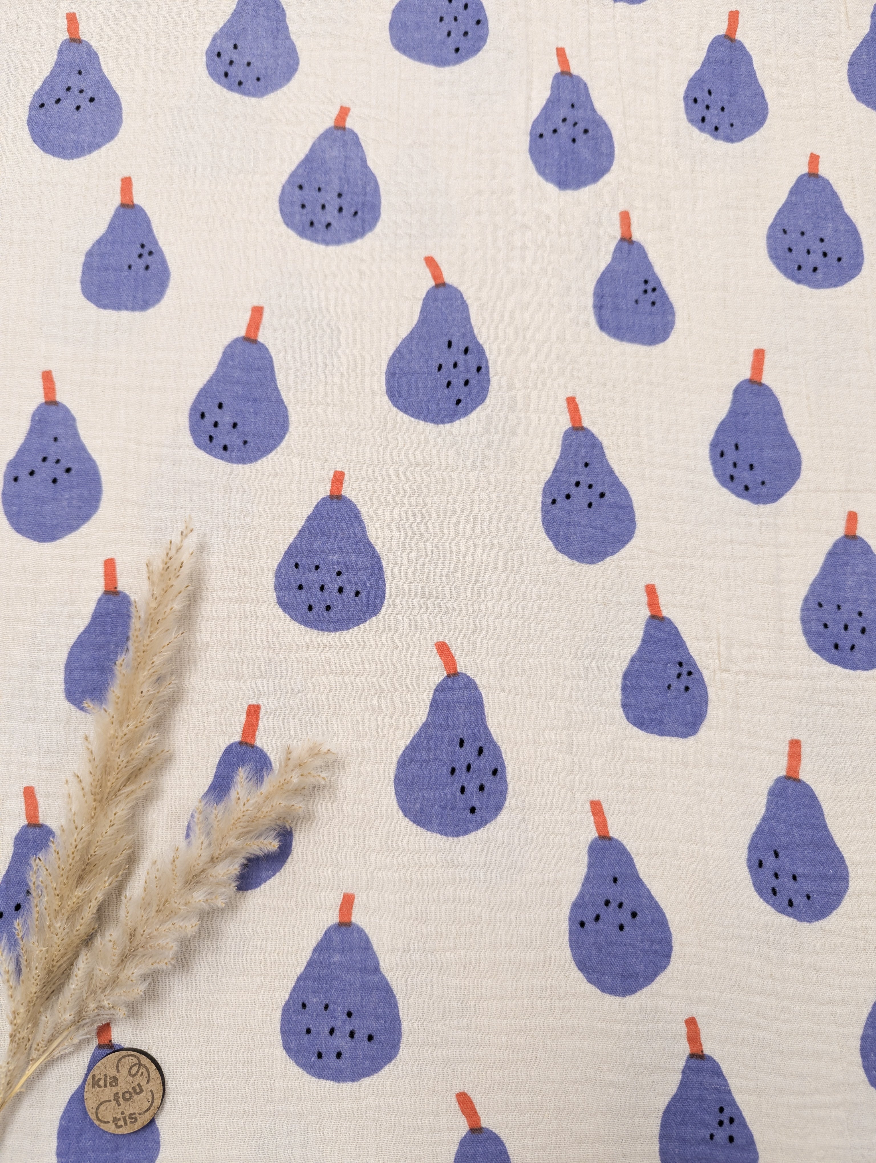 Double gaze BIO naturel - poires lavande - par Jennifer Bouron