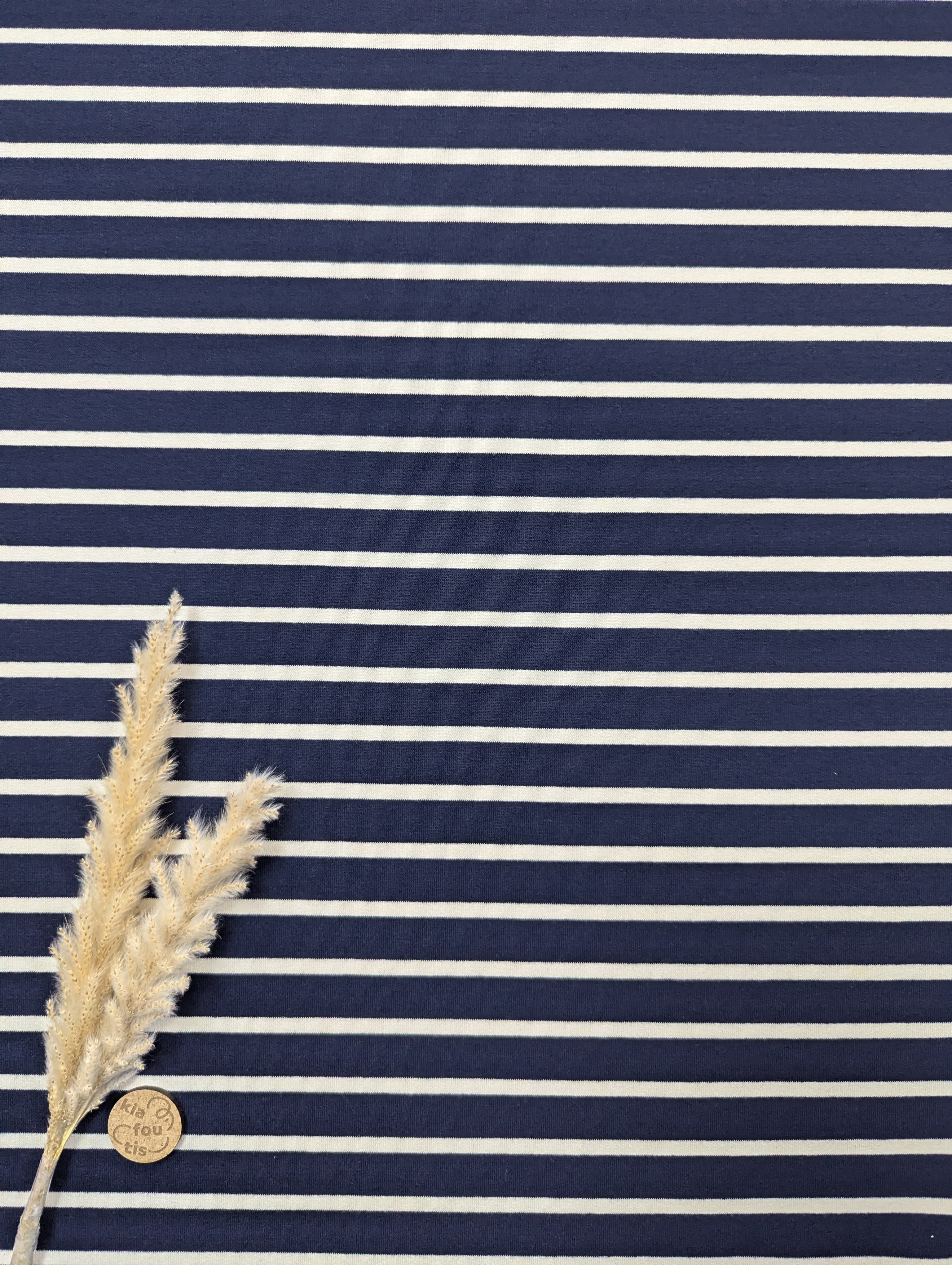 French terry ligné bleu marine - marinière inversée