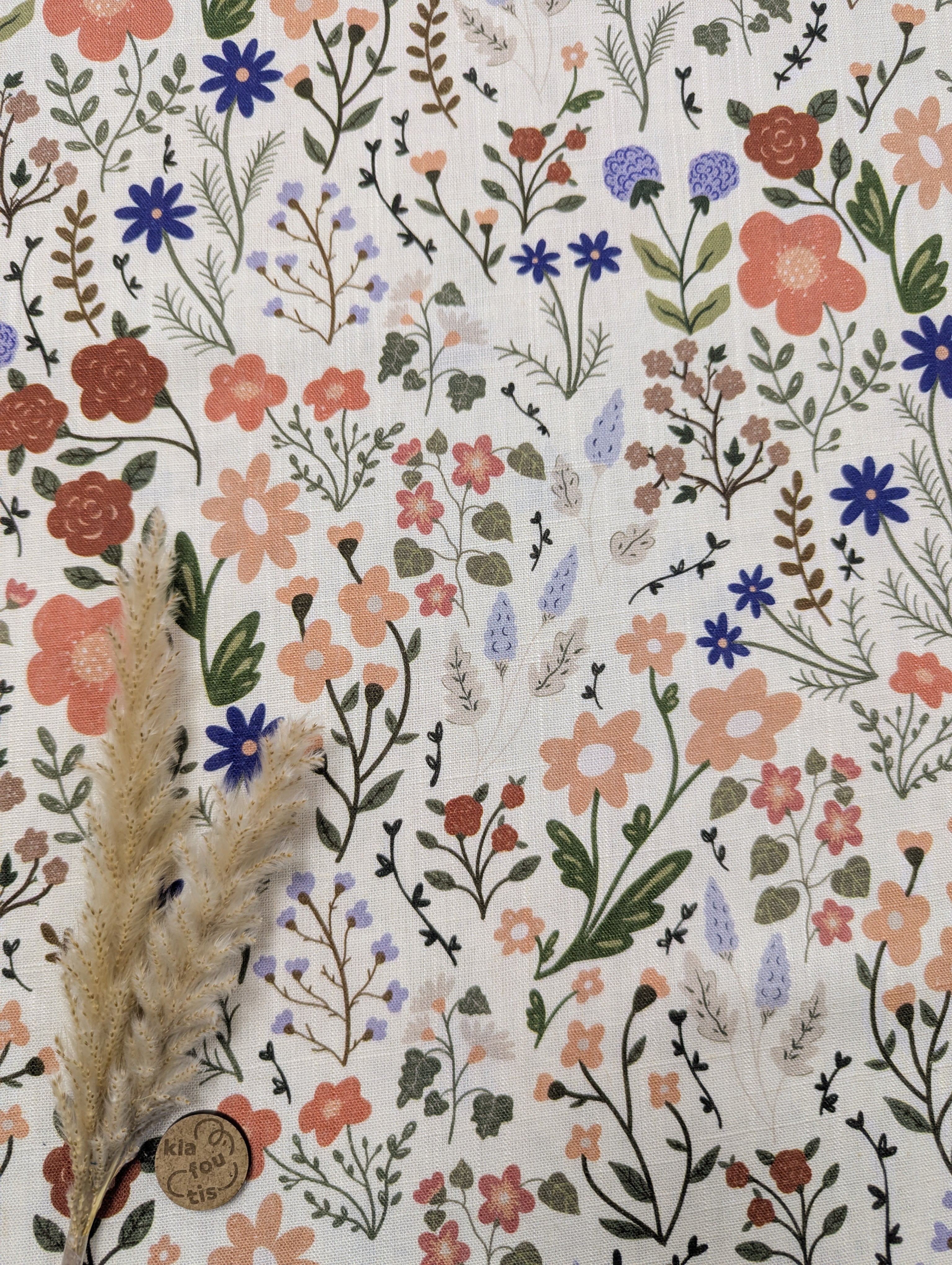 Lin viscose crème - sous-bois fleuri