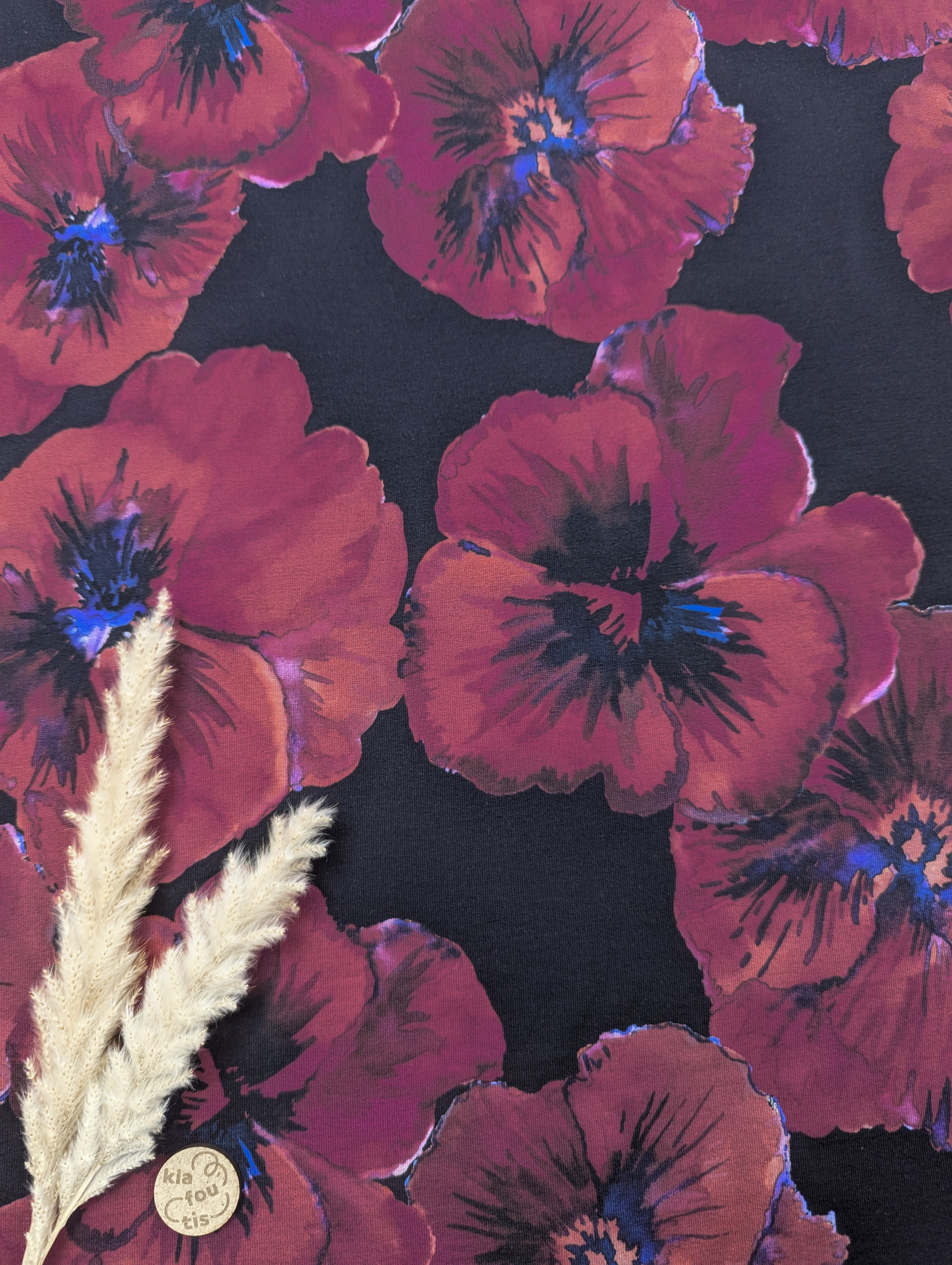 French Terry noir - Fleurs inspiration Frida Kalho