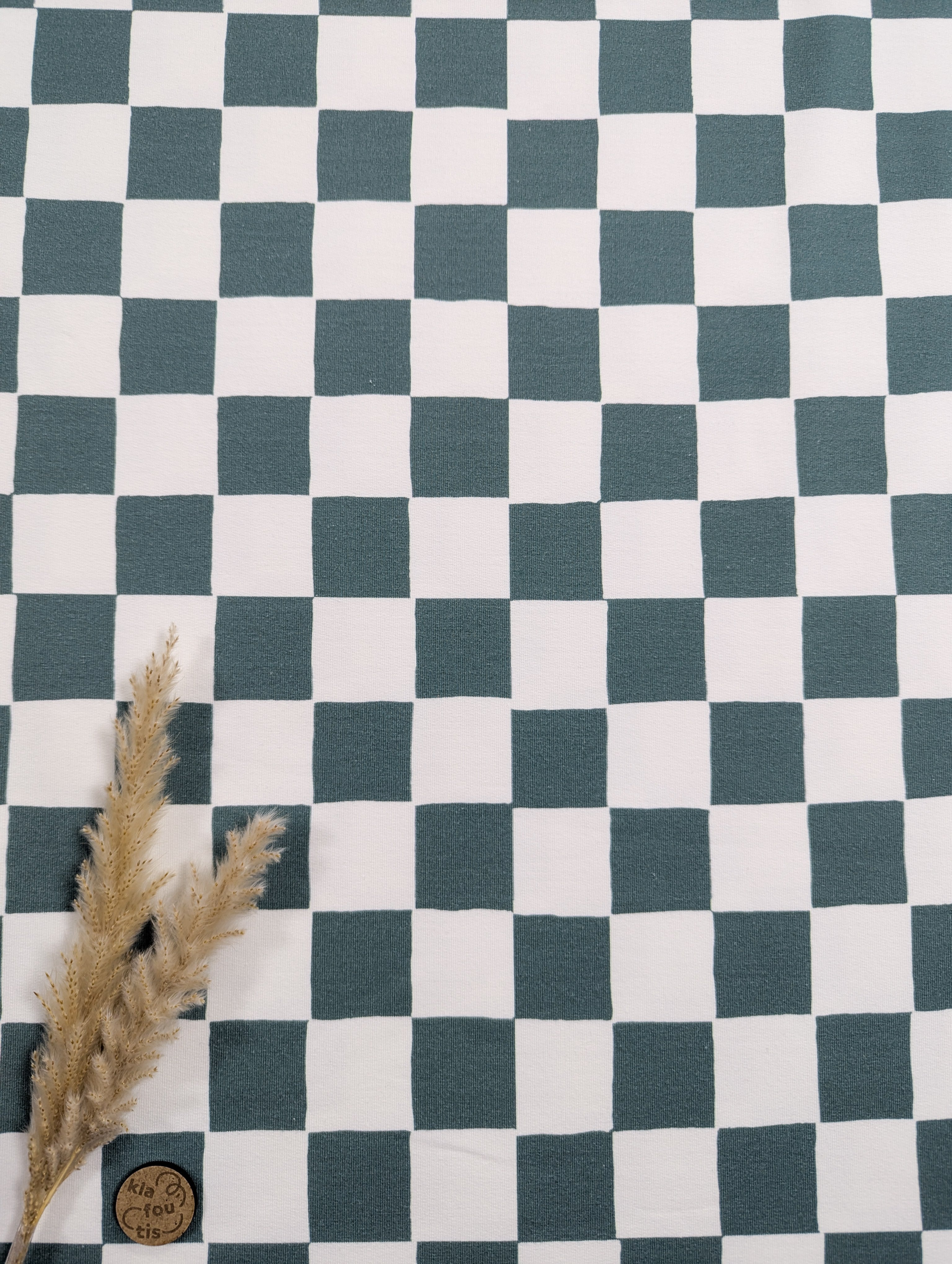 French Terry BIO - damier eucalyptus