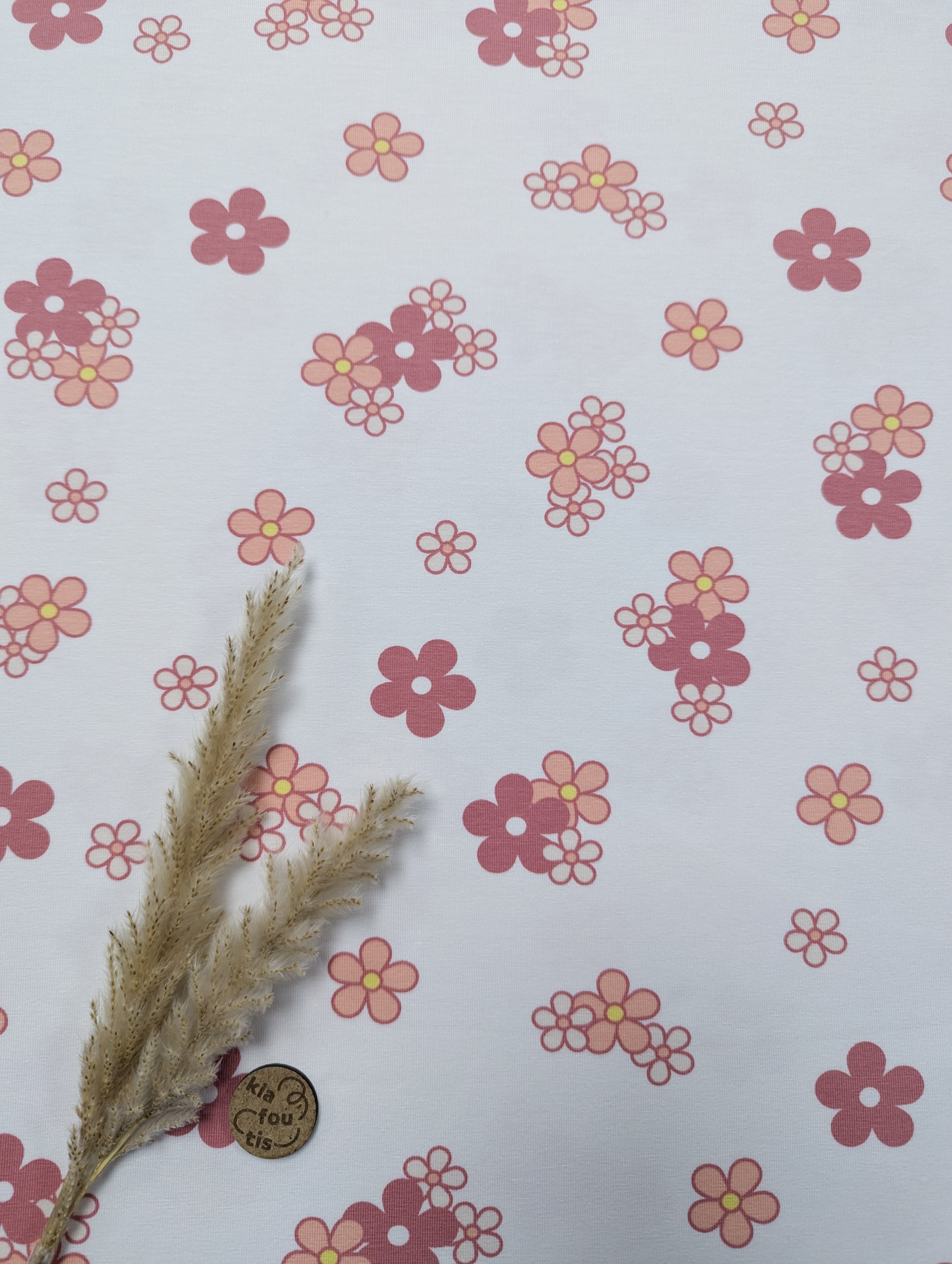 Jersey de coton écru - rose floral