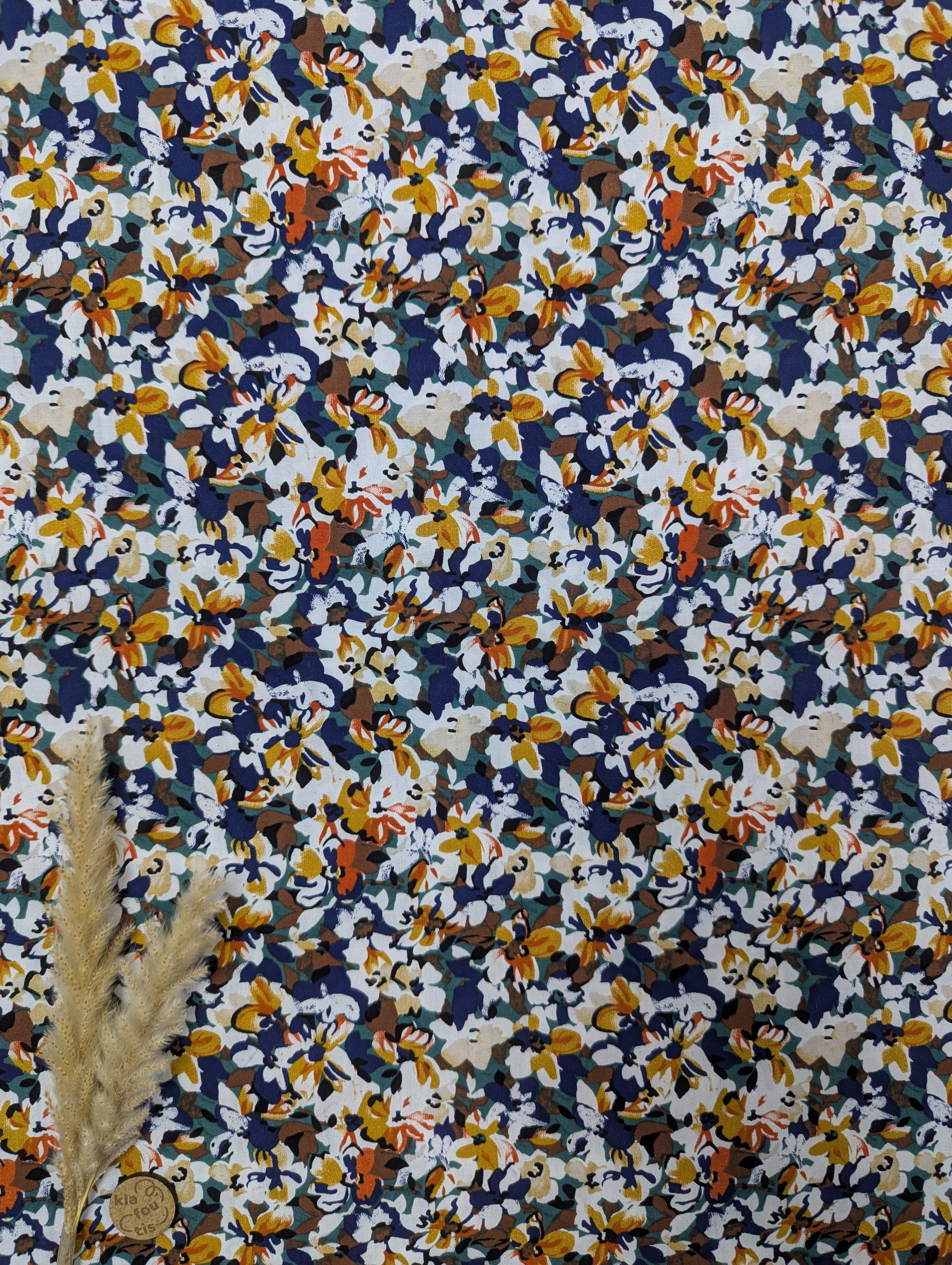 Popeline de viscose pétrole - fleurs canonissimes
