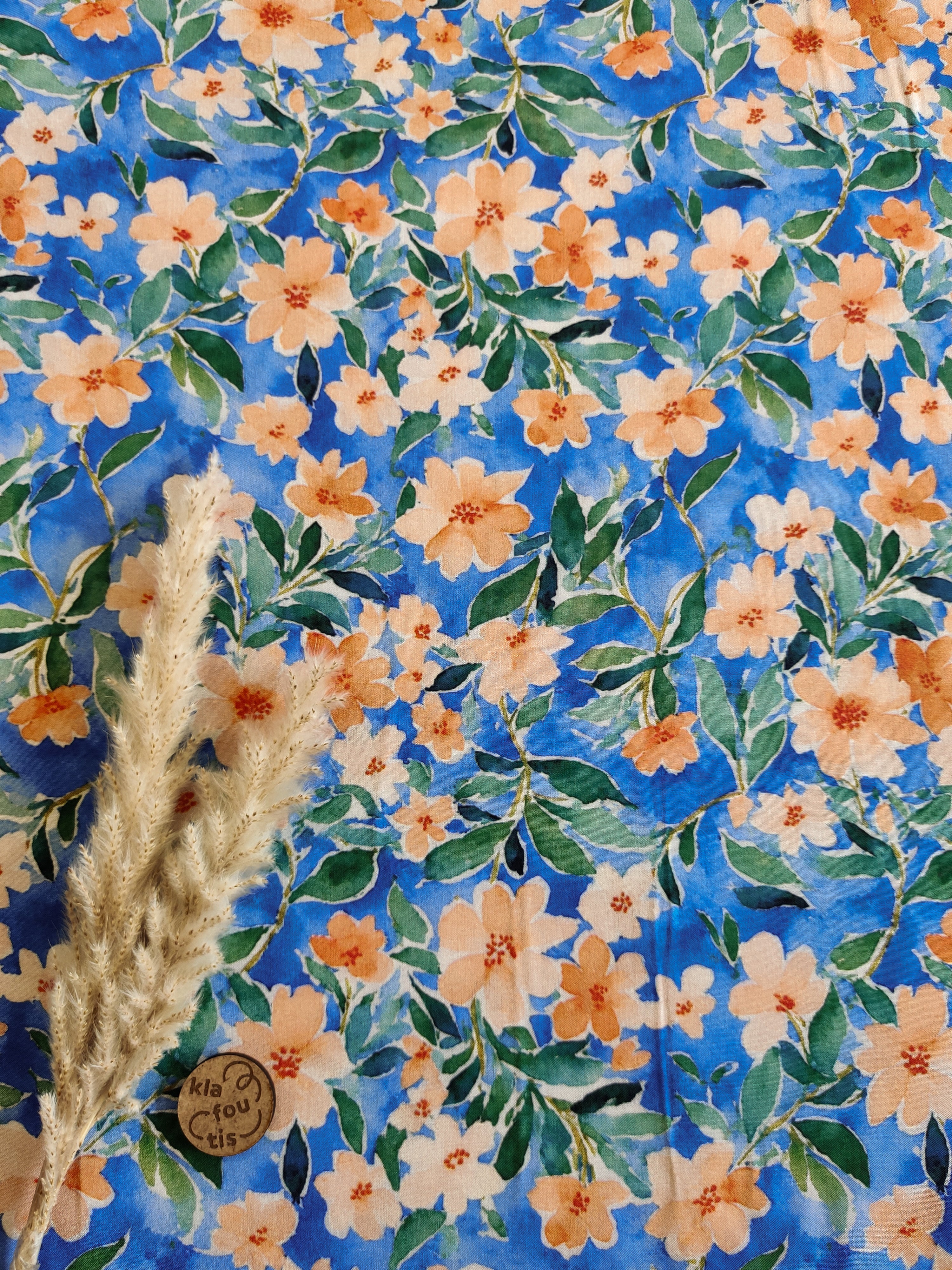 Popeline de viscose bleue - Paradis floral