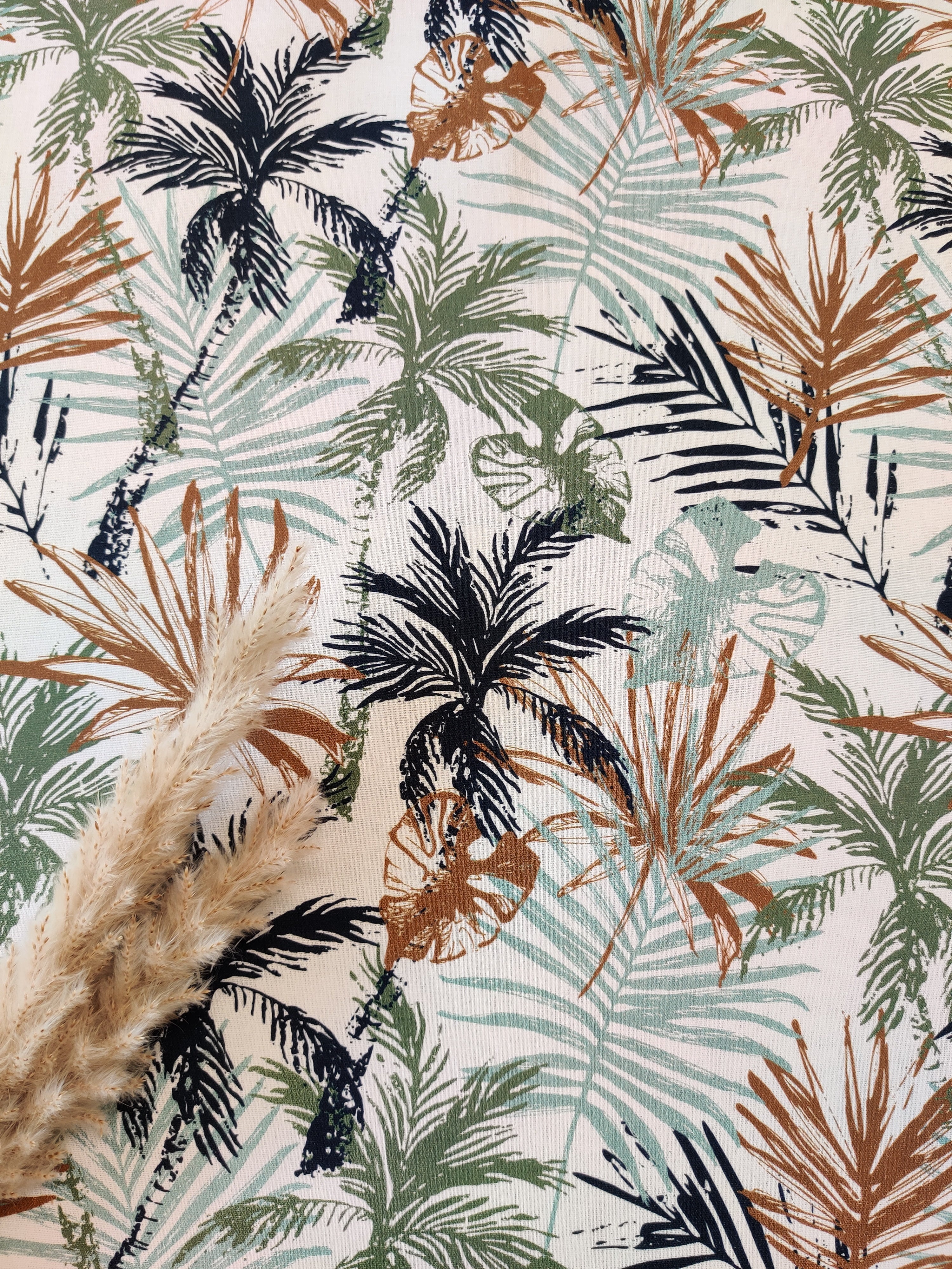 Popeline de coton écrue - Tropiques colorés