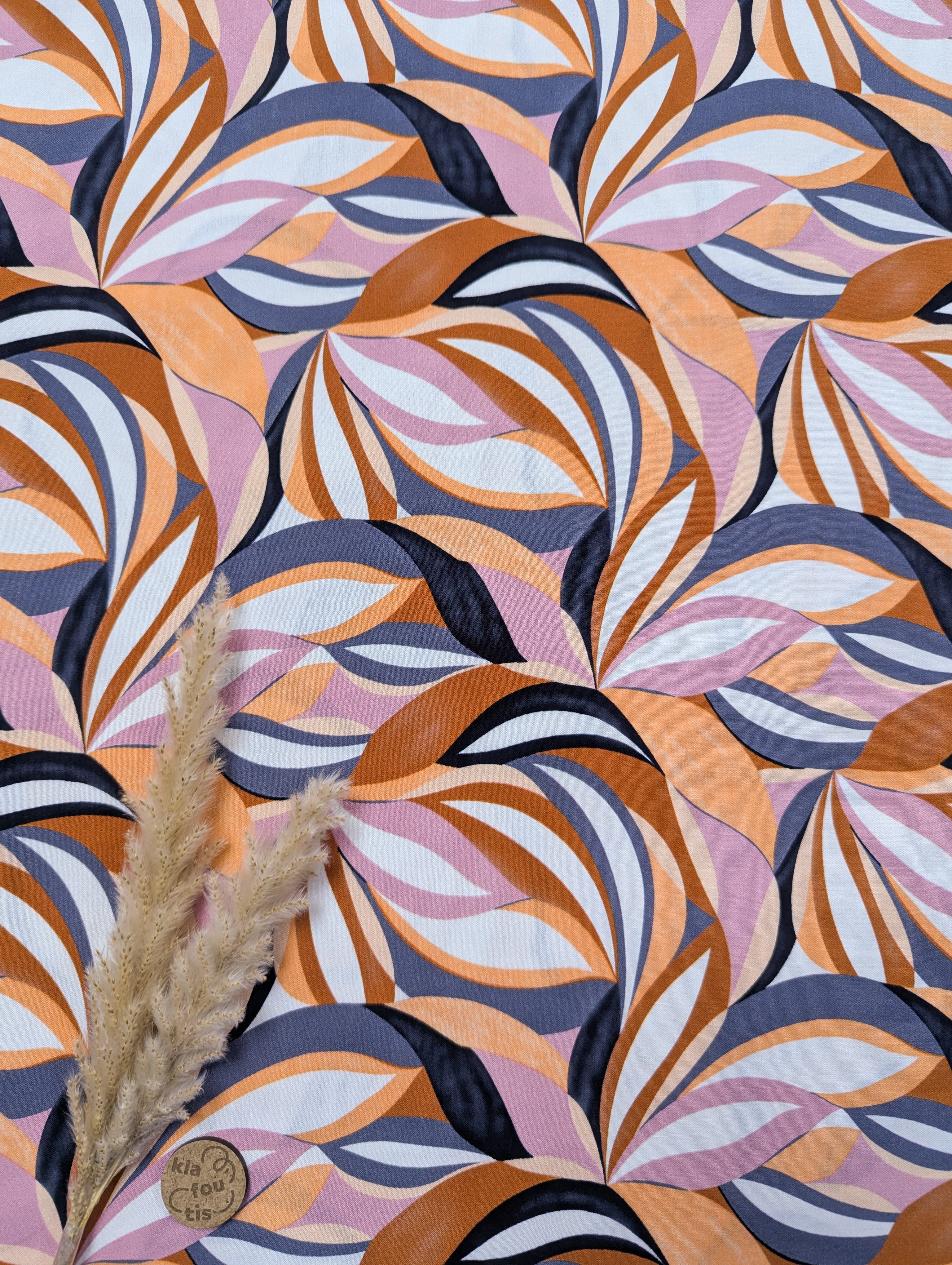 Popeline de viscose - feuillu graphique tons froids