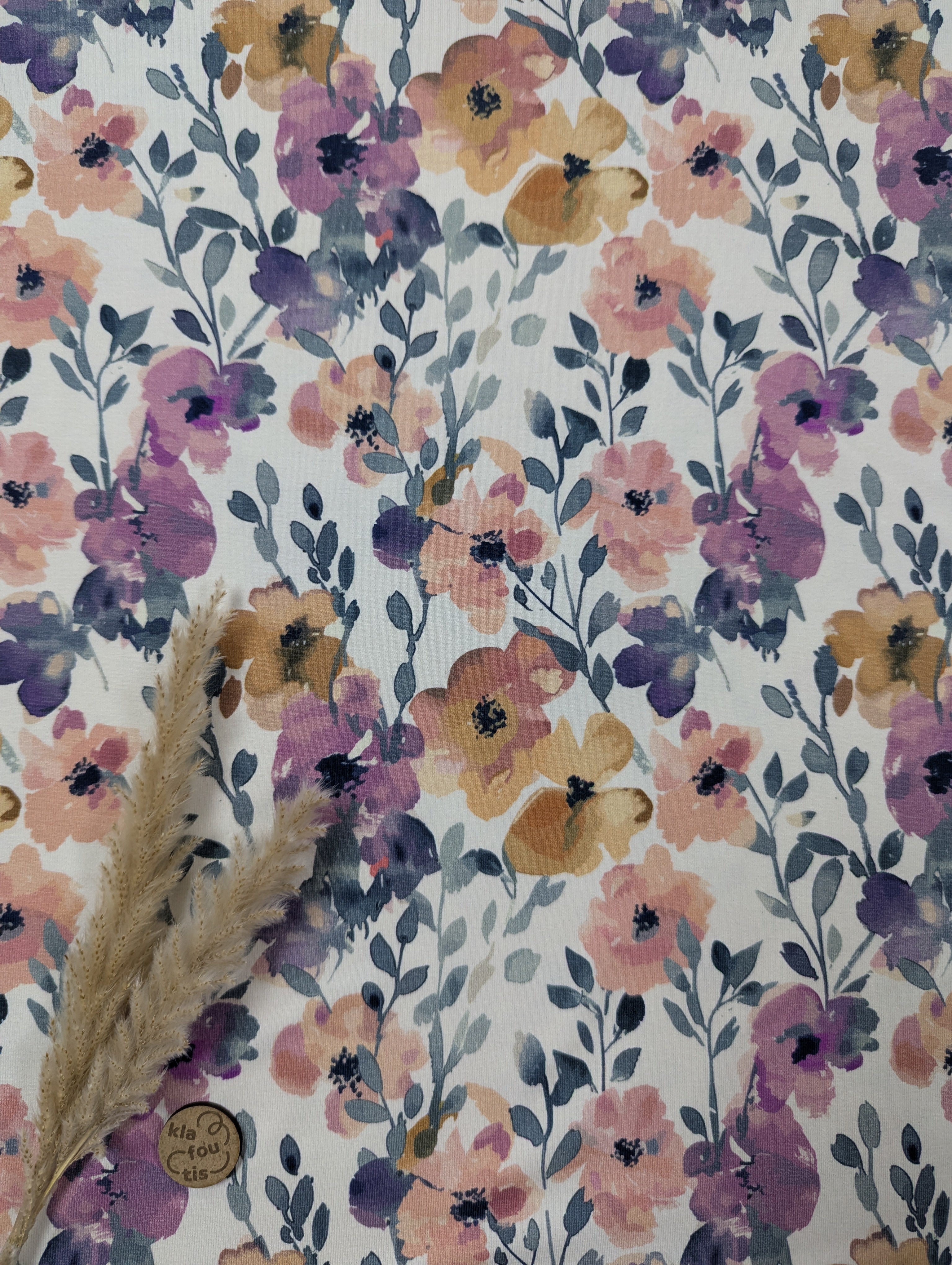 Jersey de coton BIO écru - fleurs peintes