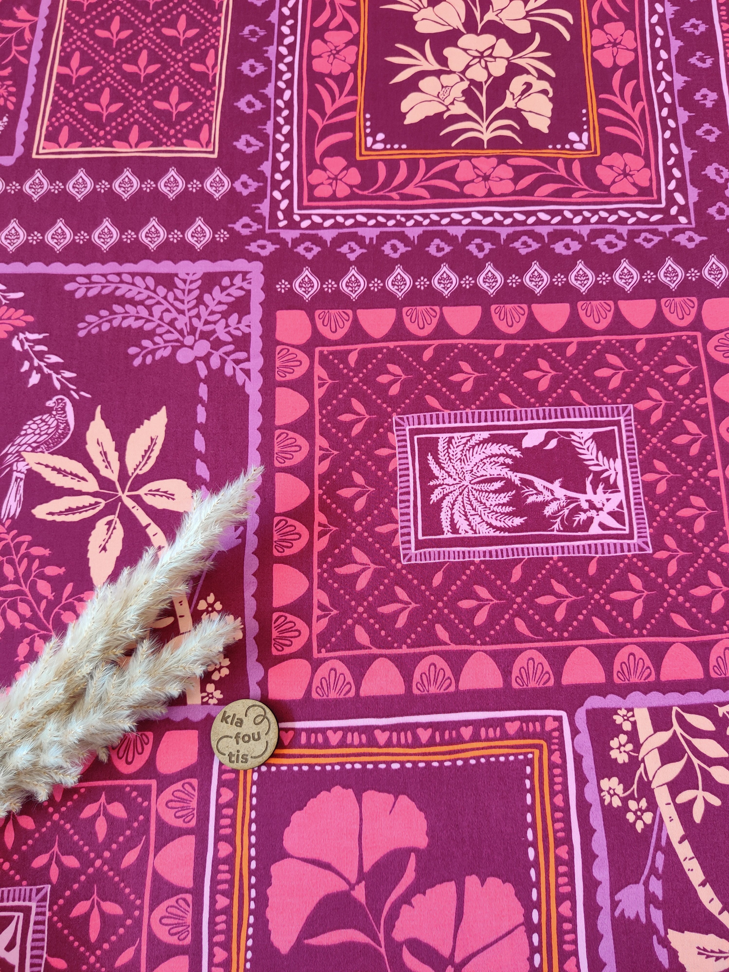 Satin de coton fuchsia - Carré botanique