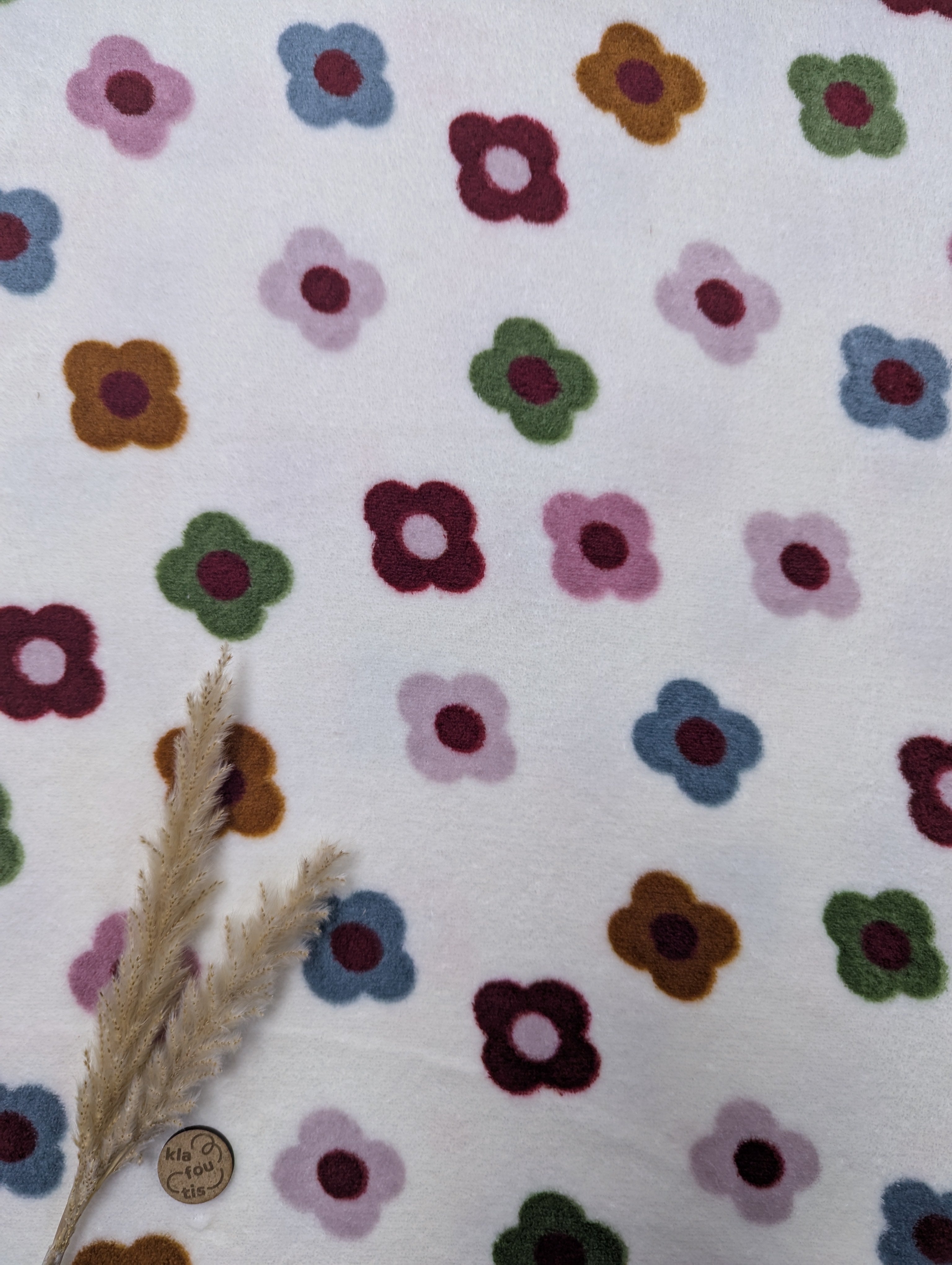 Tissu doudou hyper doux écru - fleurs rétro