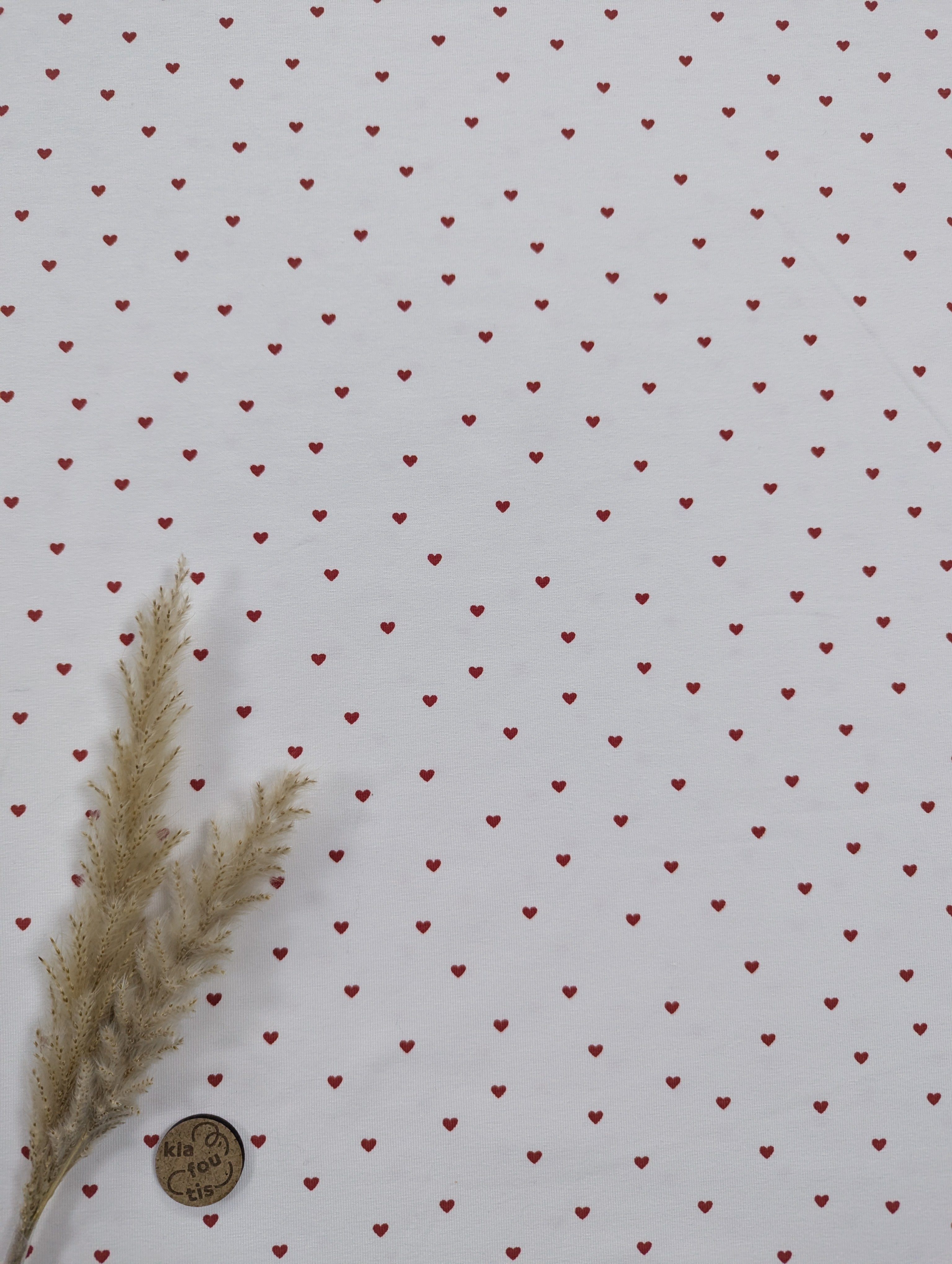 Jersey de coton écru - mini coeurs rouges