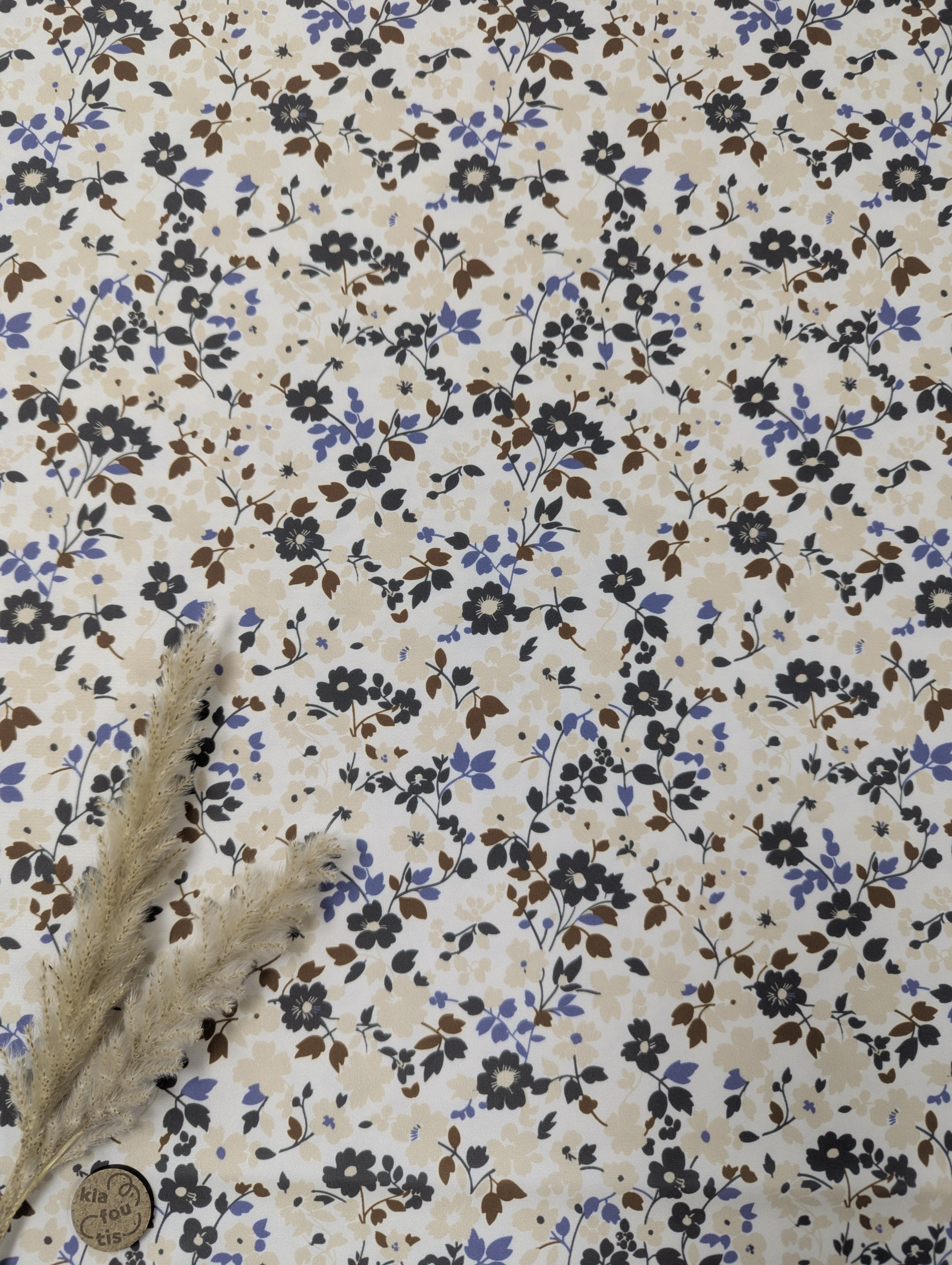 Lycra anti-UV upcyclé beige - poésie fleurie