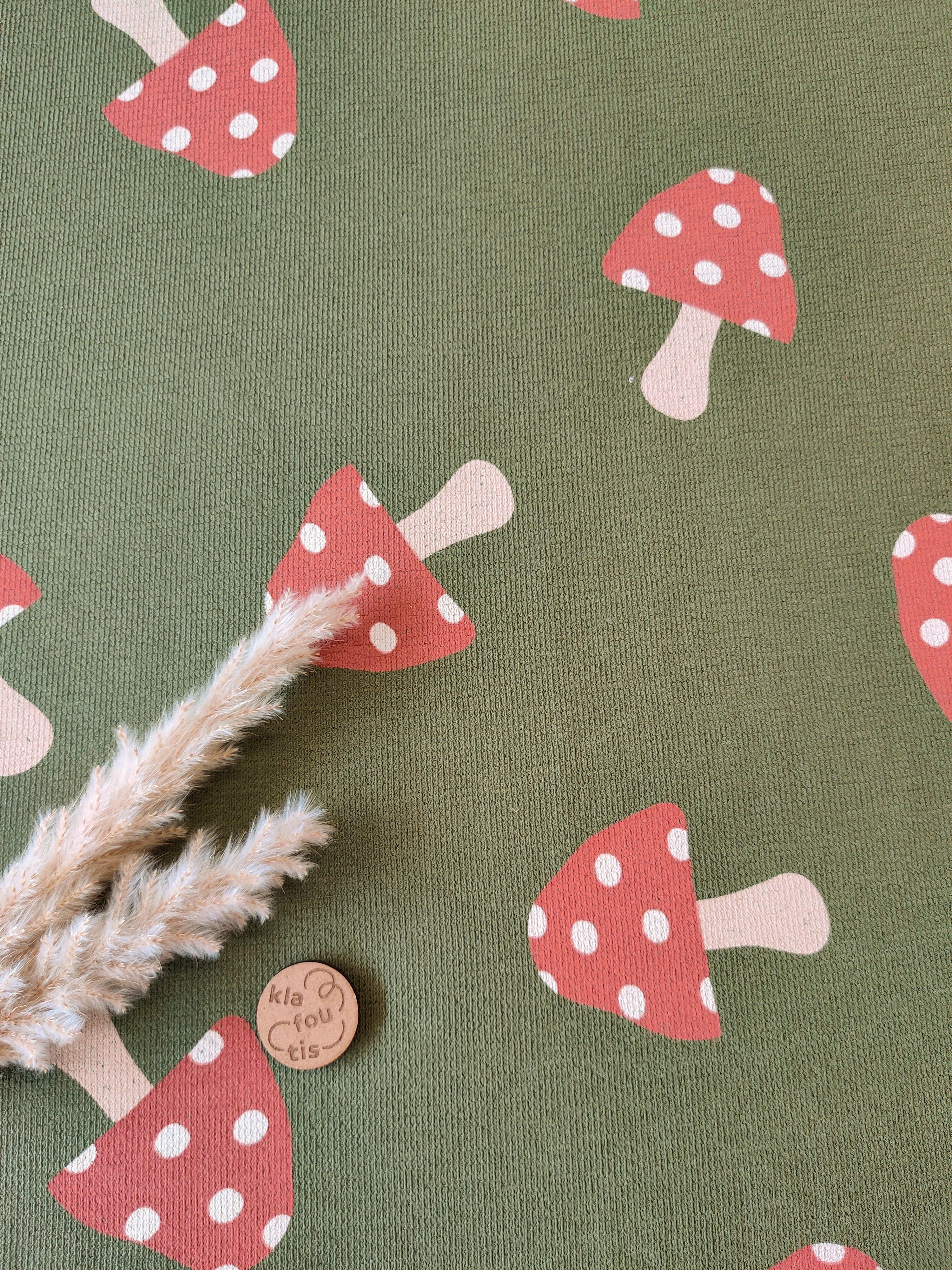 French Terry crêpe kaki foncé - Champignons