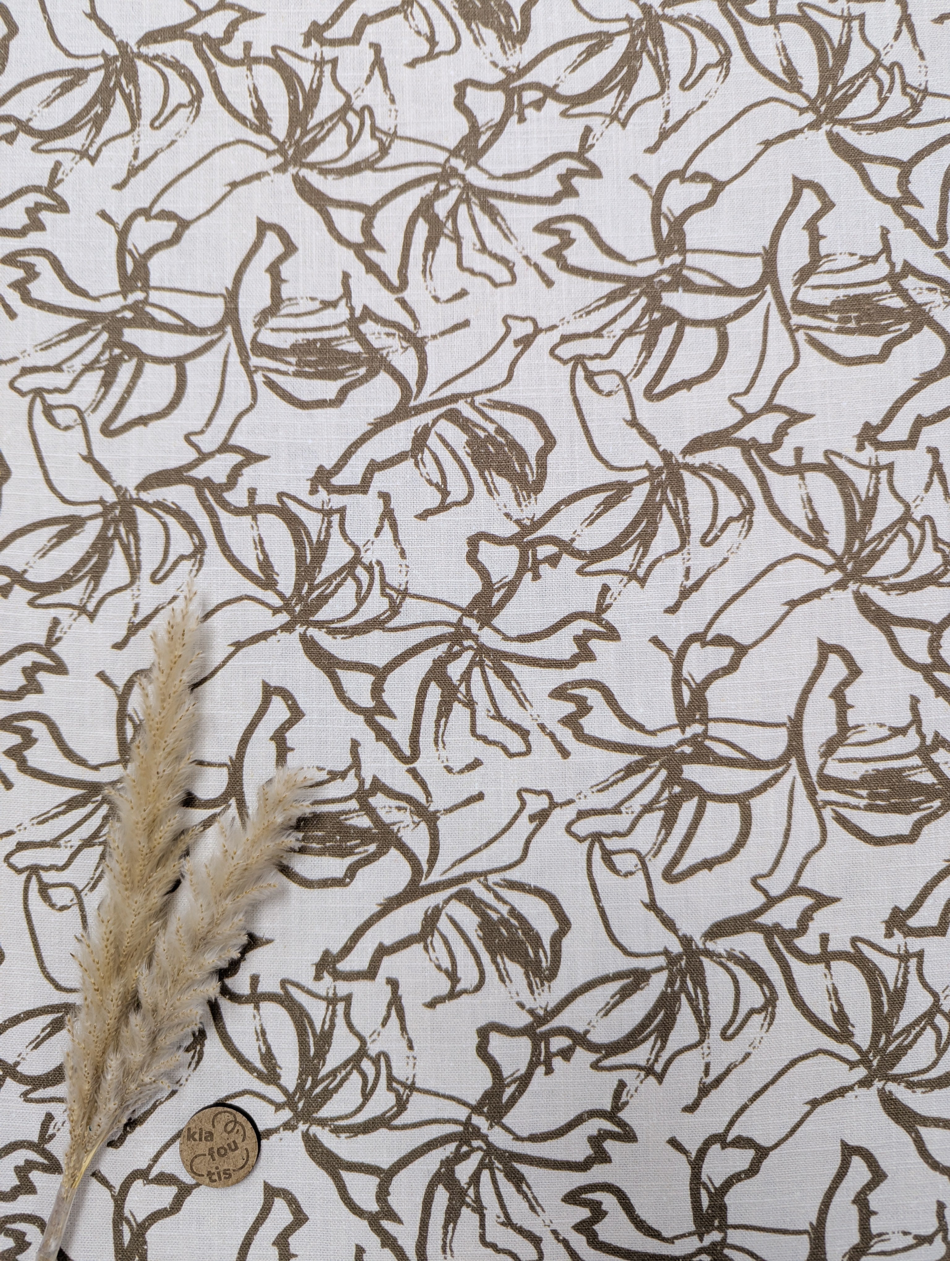 Lin coton naturel - traits abstraits taupe