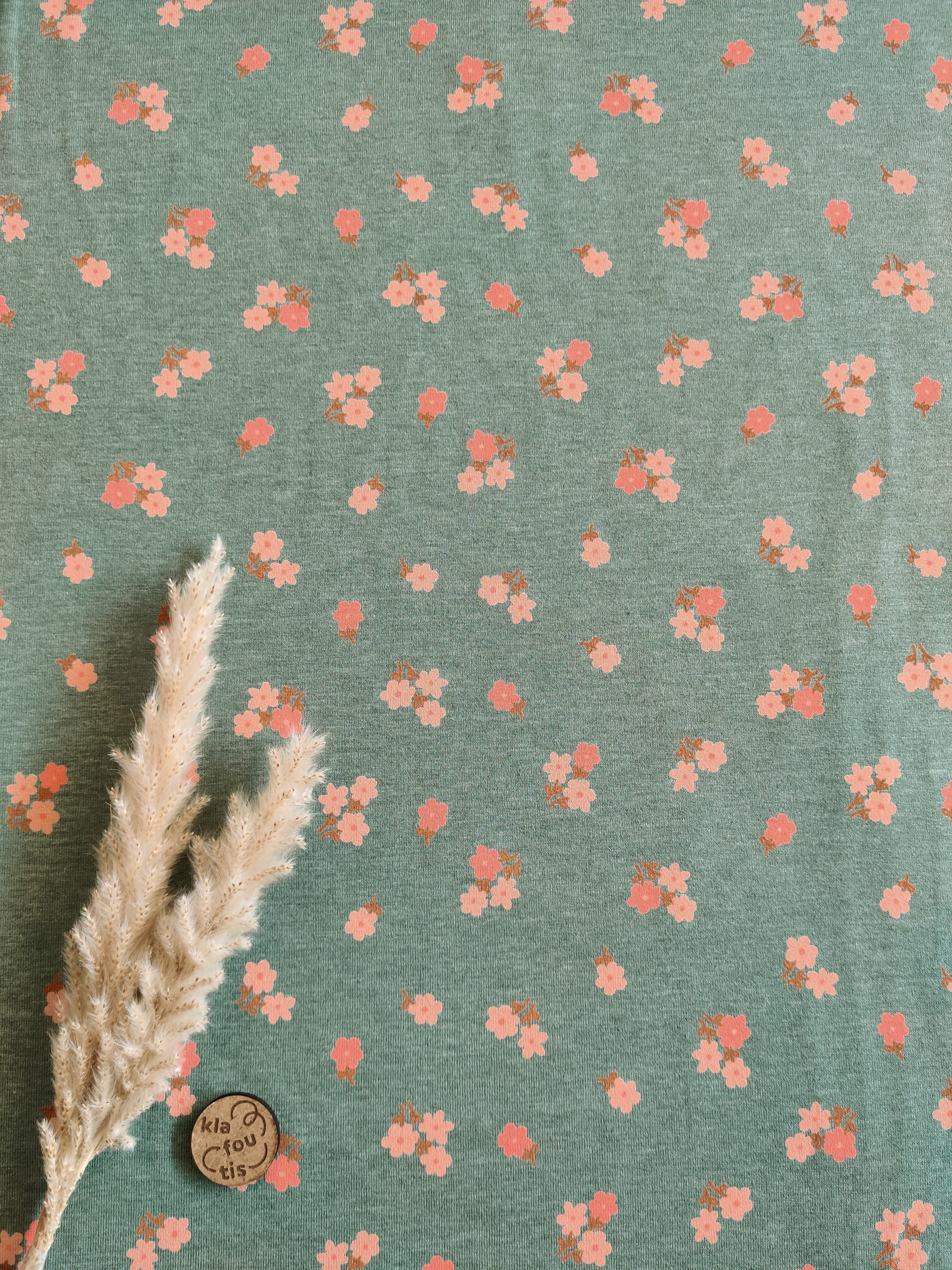 Jersey de coton menthe foncé - Fleurs mignonnes