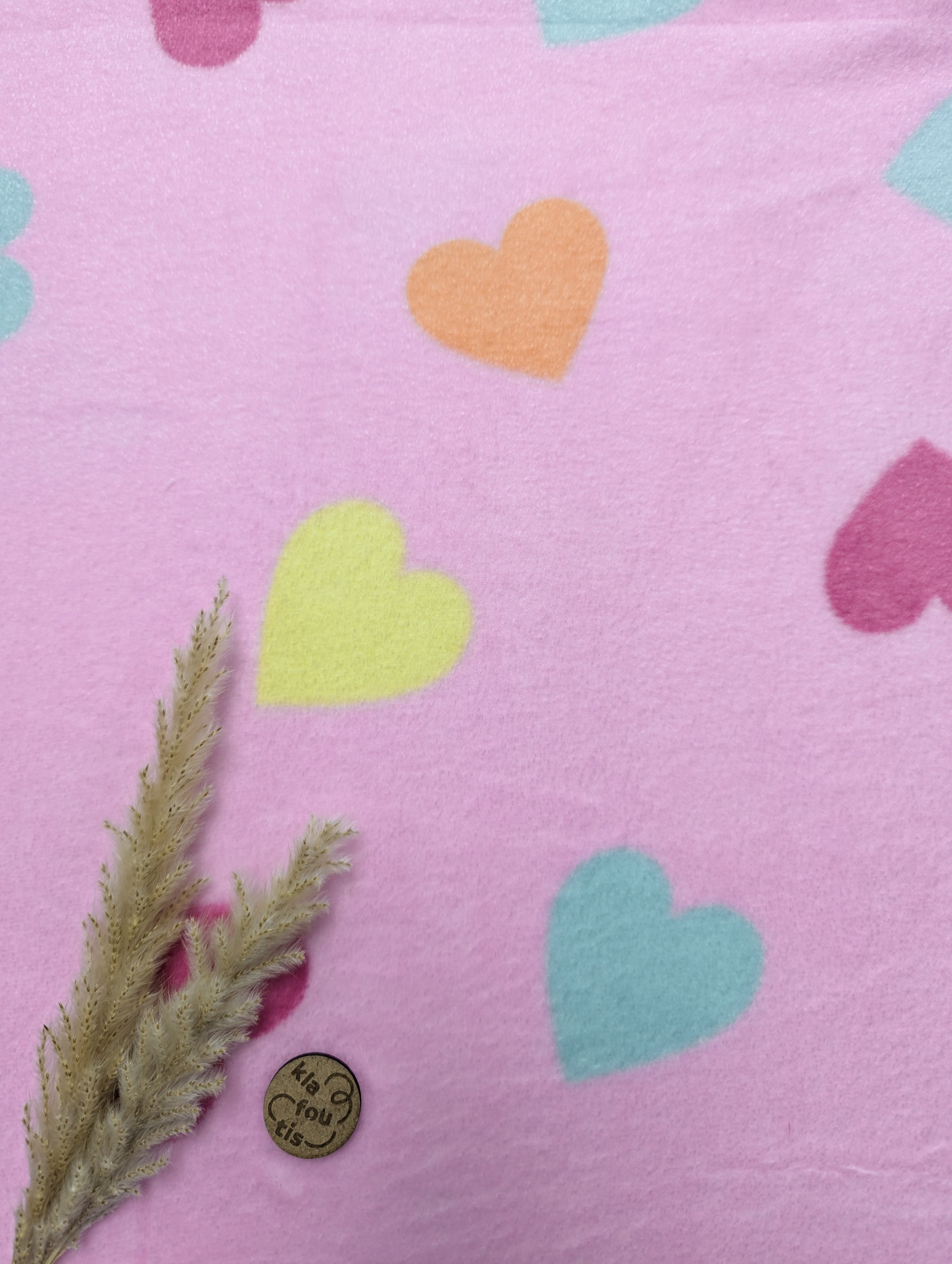 Tissu doudou double face rose clair - jolis coeurs