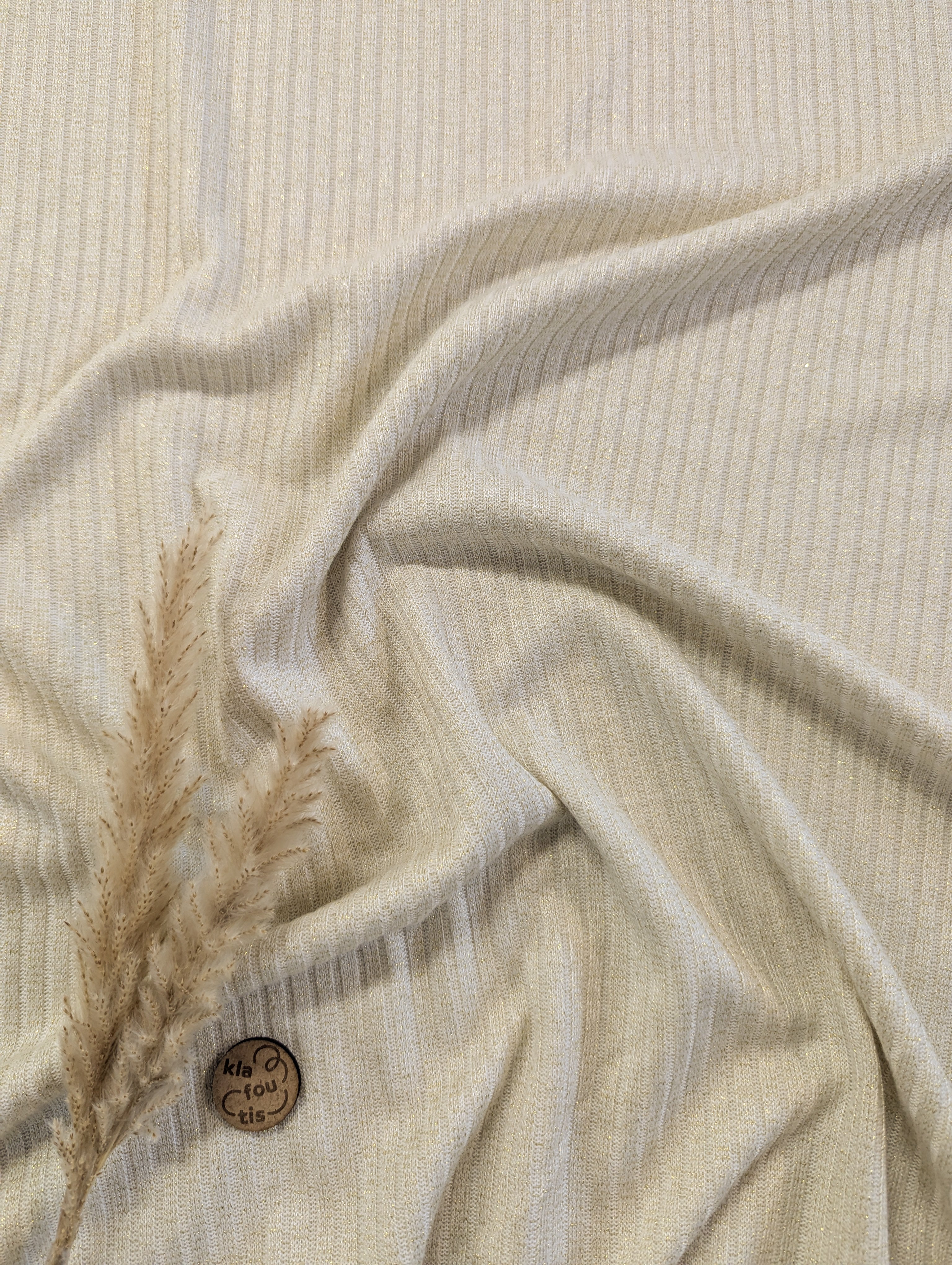 Maille côtelée fluide légère lurex - écru doré